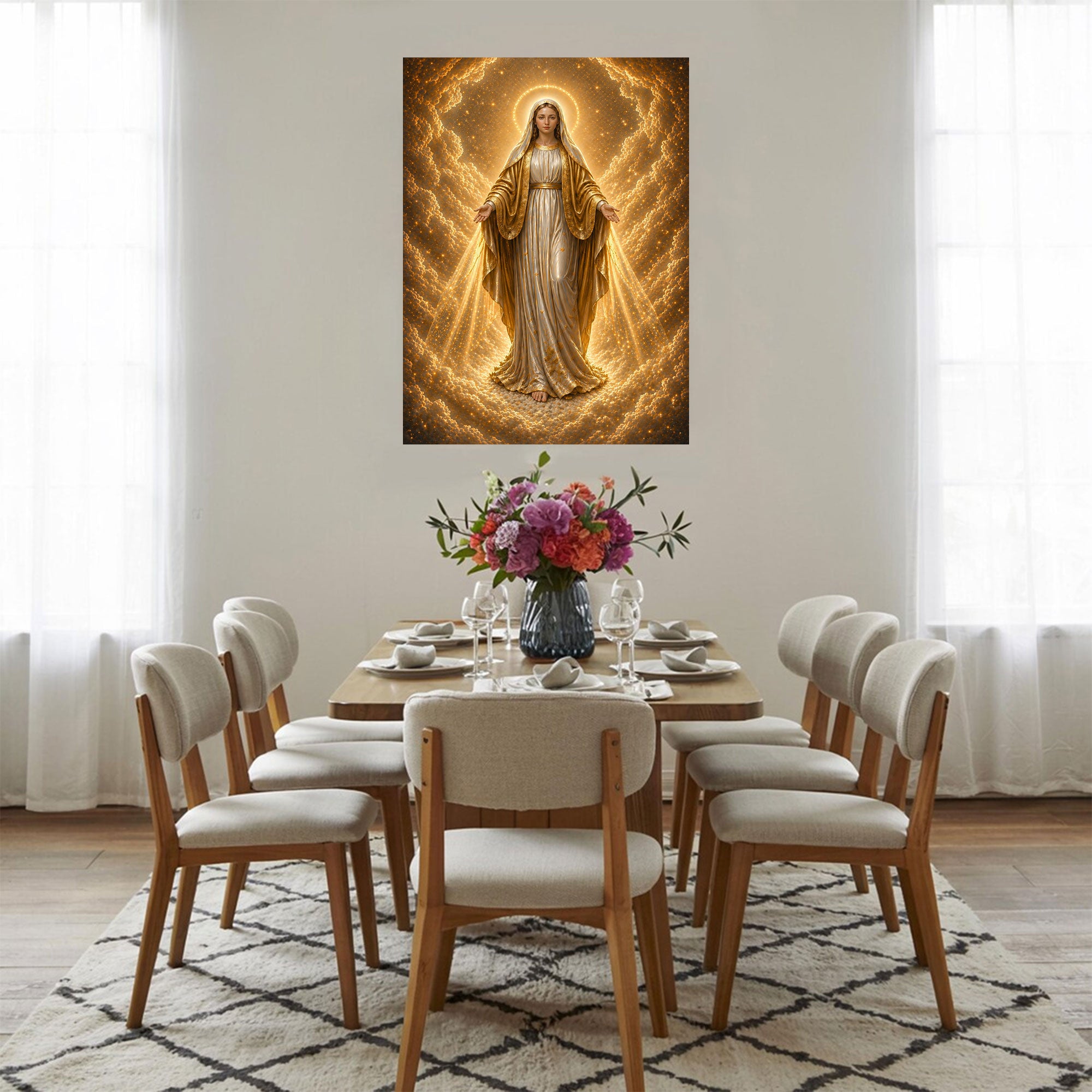 Our Lady of Heavenly Light Canvas Print, Radiant Virgin Mary Wall Art, Catholic Divine Grace Decor, Golden Sacred Artwork