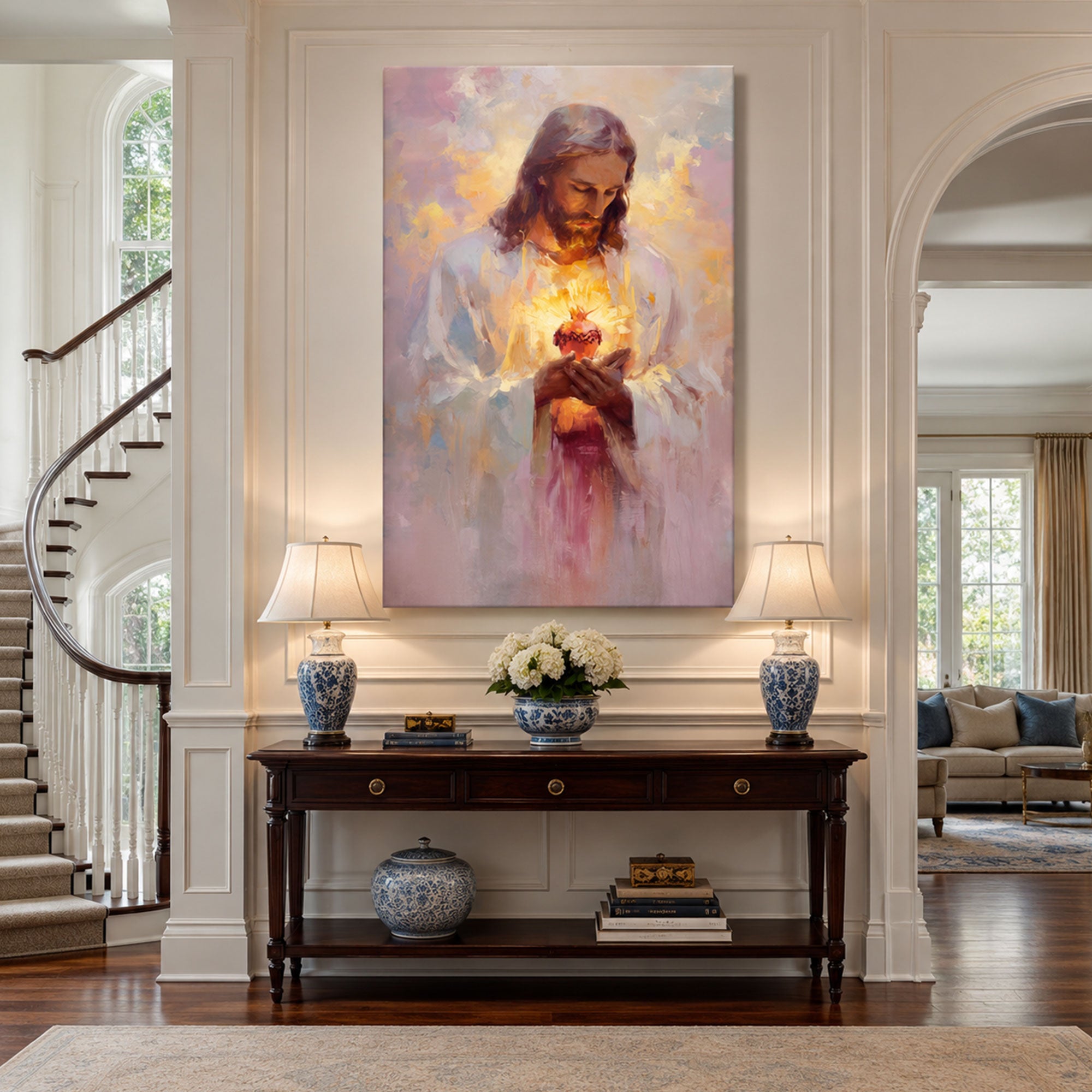 Sacred Heart of Jesus Canvas Print Glowing Christian Wall Art Inspirational Faith Home Decor