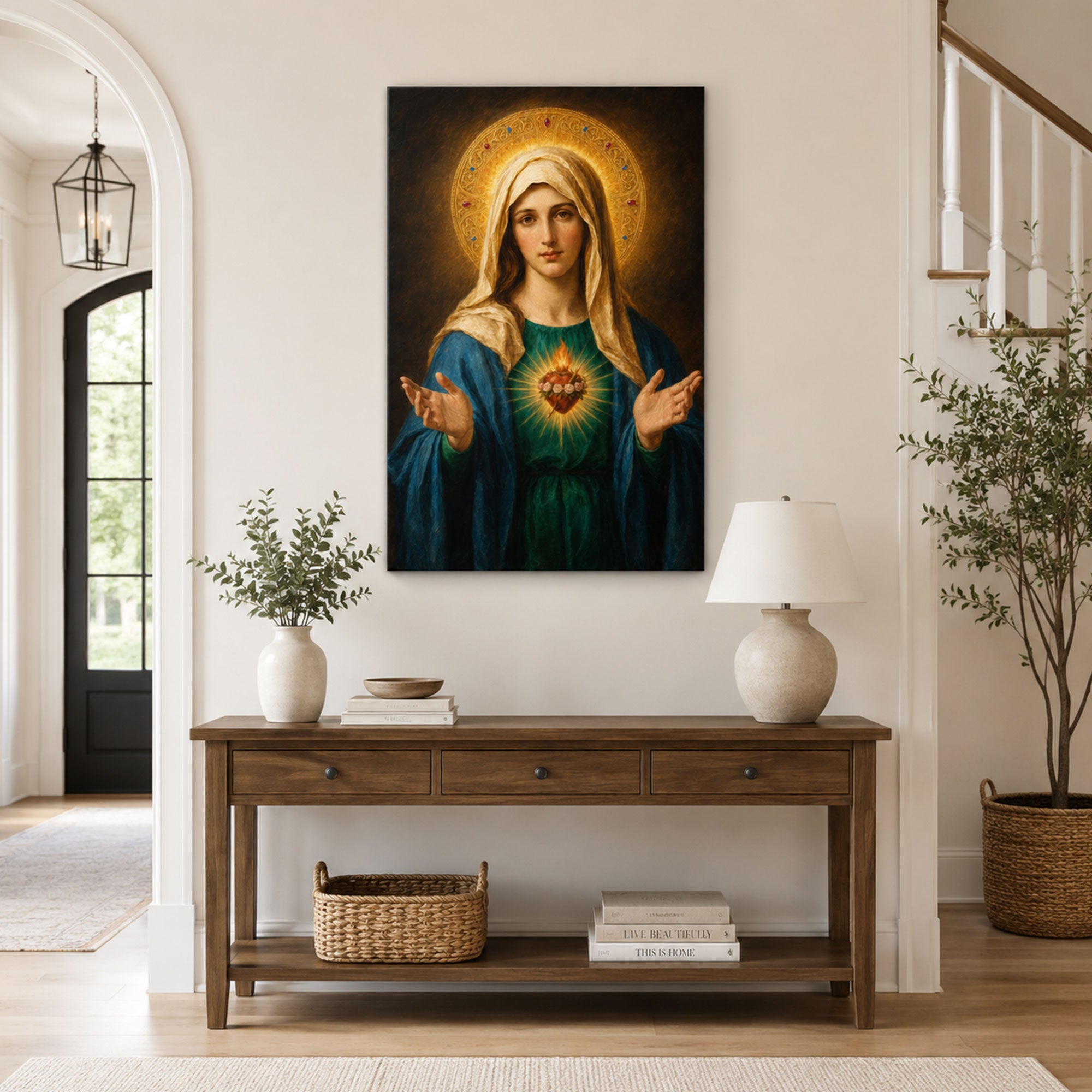Immaculate Heart of Mary Canvas Print, Blessed Virgin Mary Catholic Wall Decor, Marian Faith Gift