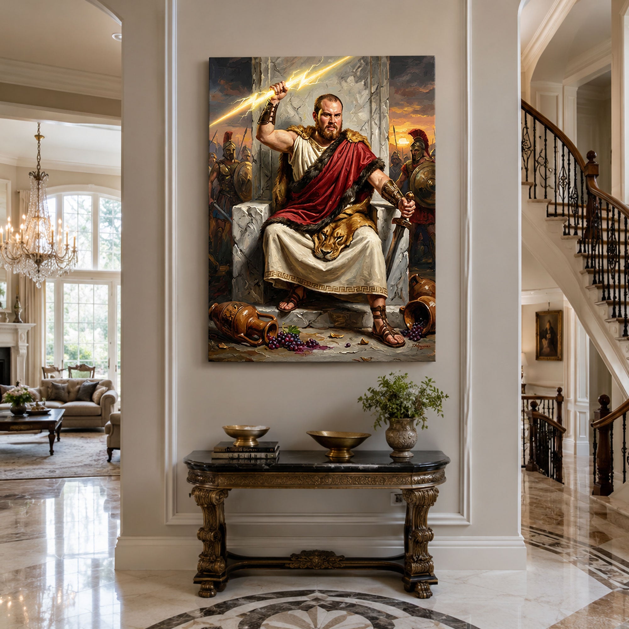 Custom Face For Dad Zeus Canvas, Personalized God of Thunder Portrait, Funny Father’s Day Gift