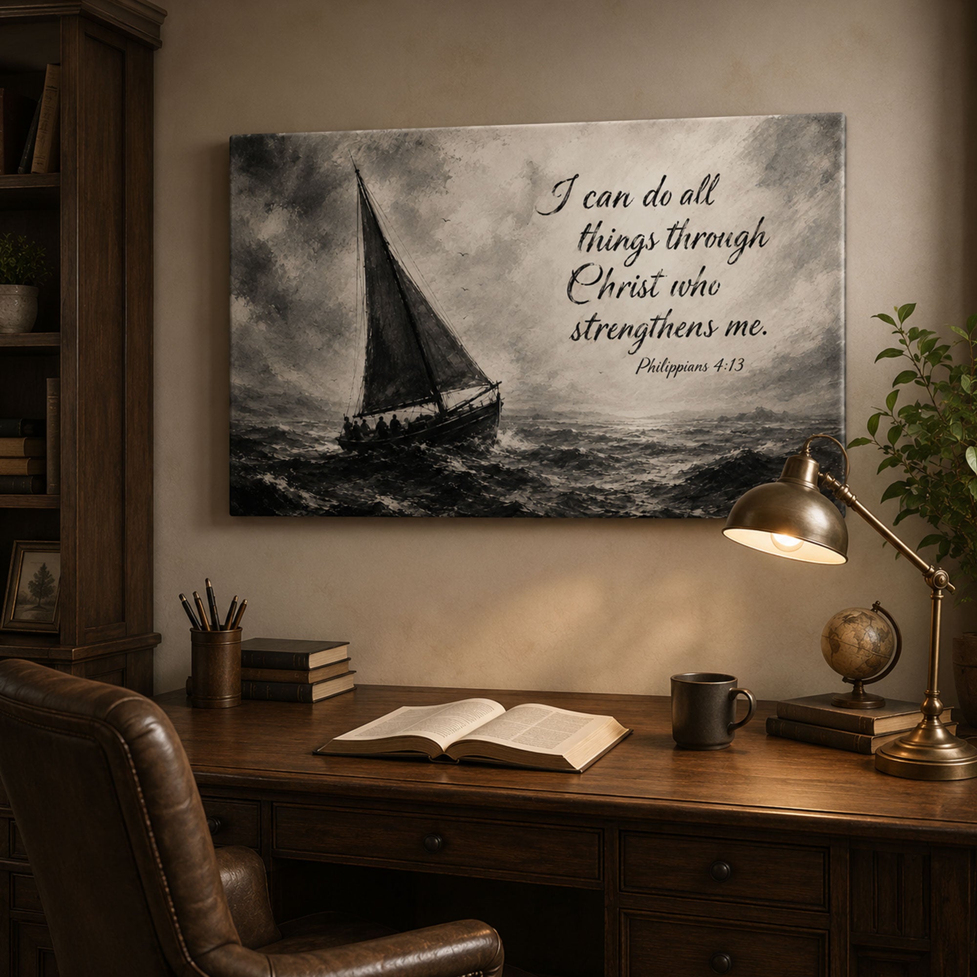 I Can Do All Things Philippians 4:13 Canvas Print, Stormy Sea Christian Scripture Wall Art, Faith Home Decor