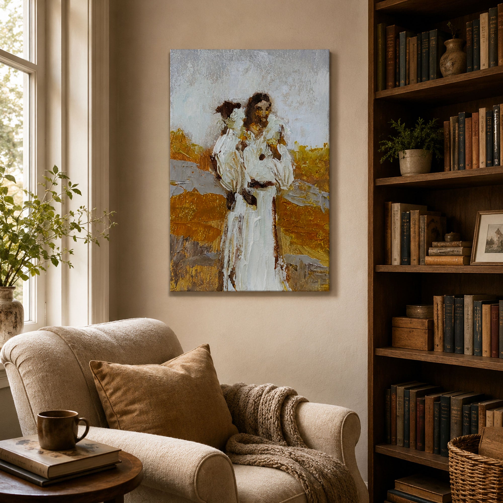 Good Shepherd Jesus Carrying Lamb Canvas Print, Abstract Christian Wall Art, Faith Home Decor