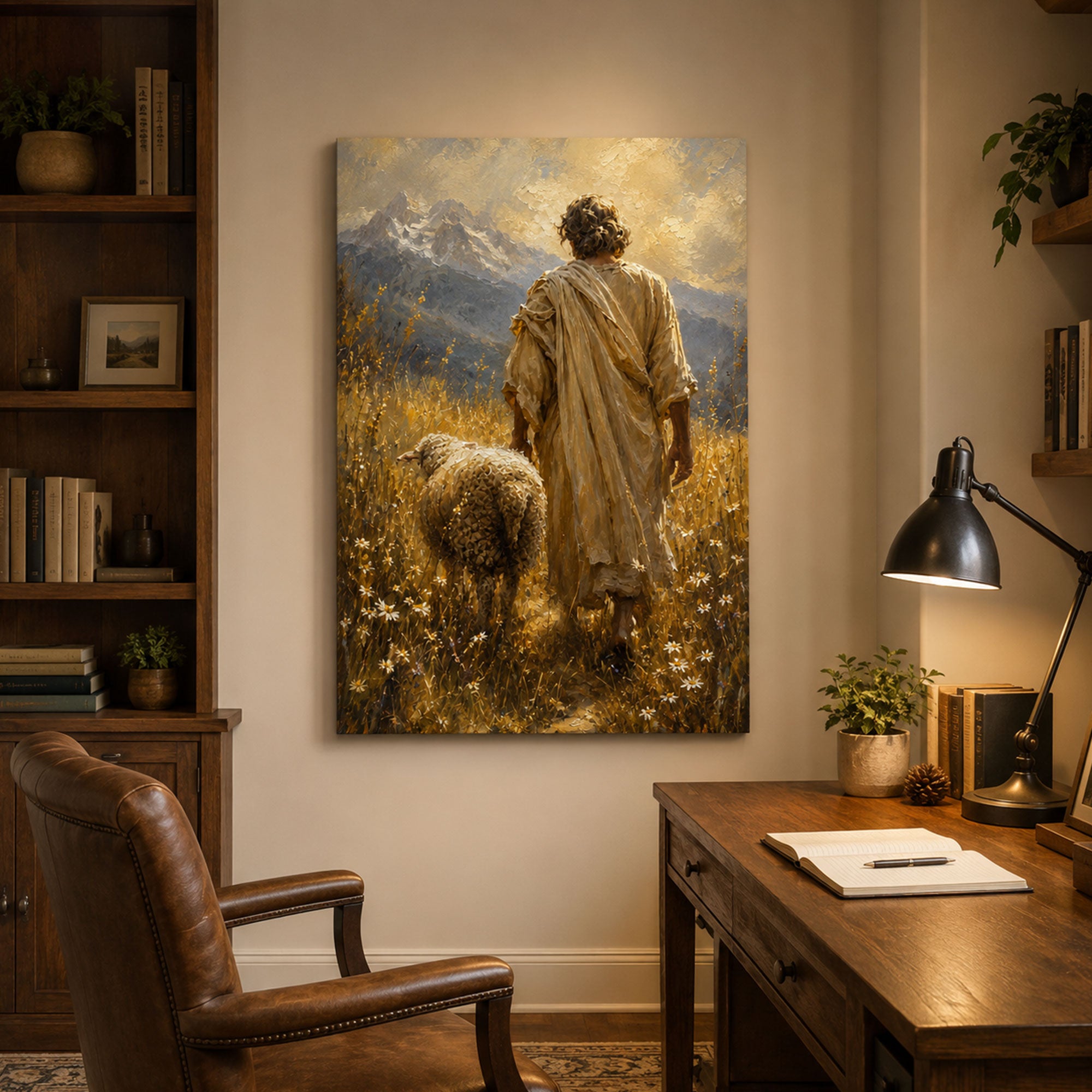 Good Shepherd Jesus Canvas Print, Jesus with Lamb Christian Wall Art, Faith Home Decor Gift