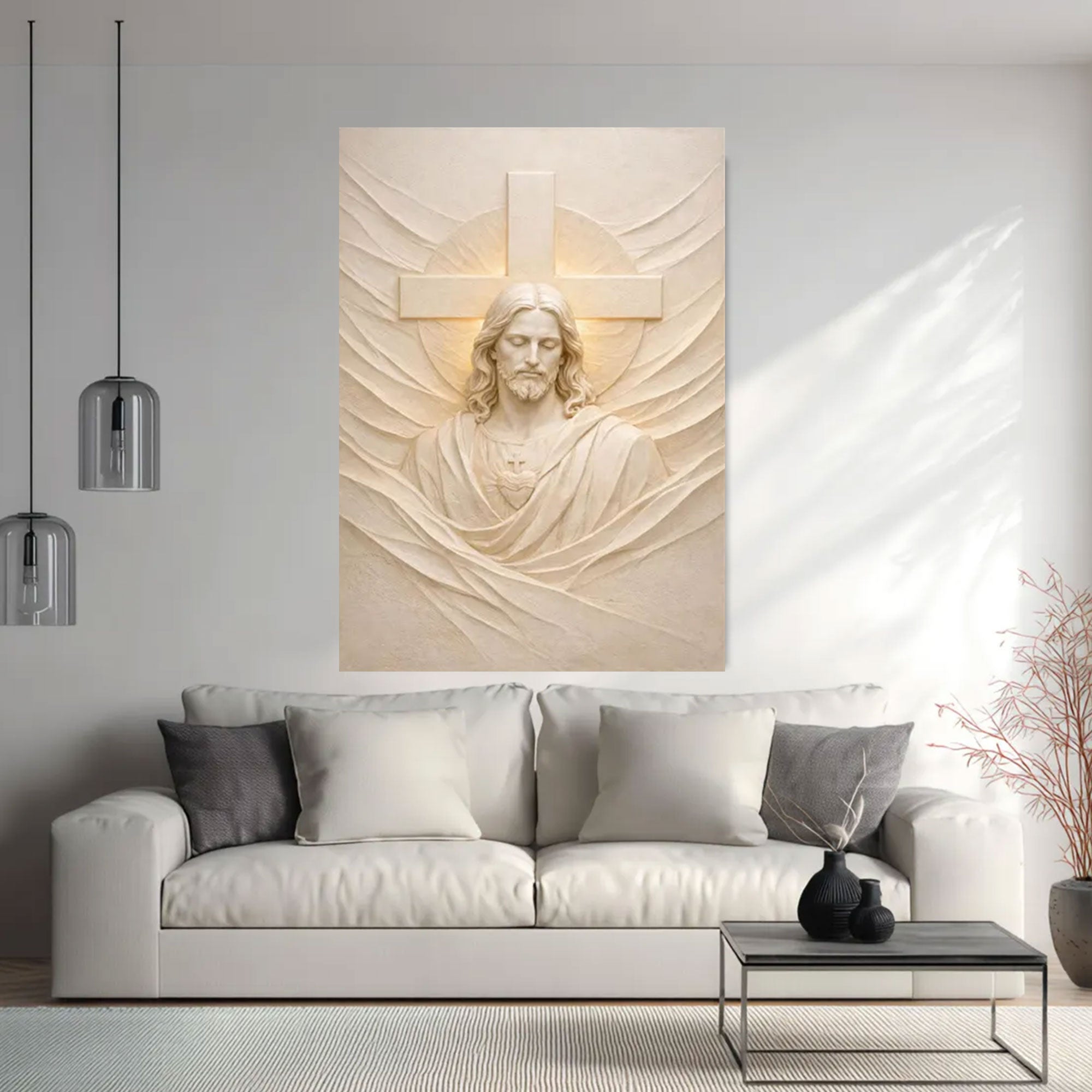 Sacred Heart of Jesus Canvas Print, Christian Religious Relief Sculpture Wall Art, Spiritual Home Decor, Inspirational Faith Gift, Devotional Artwork
