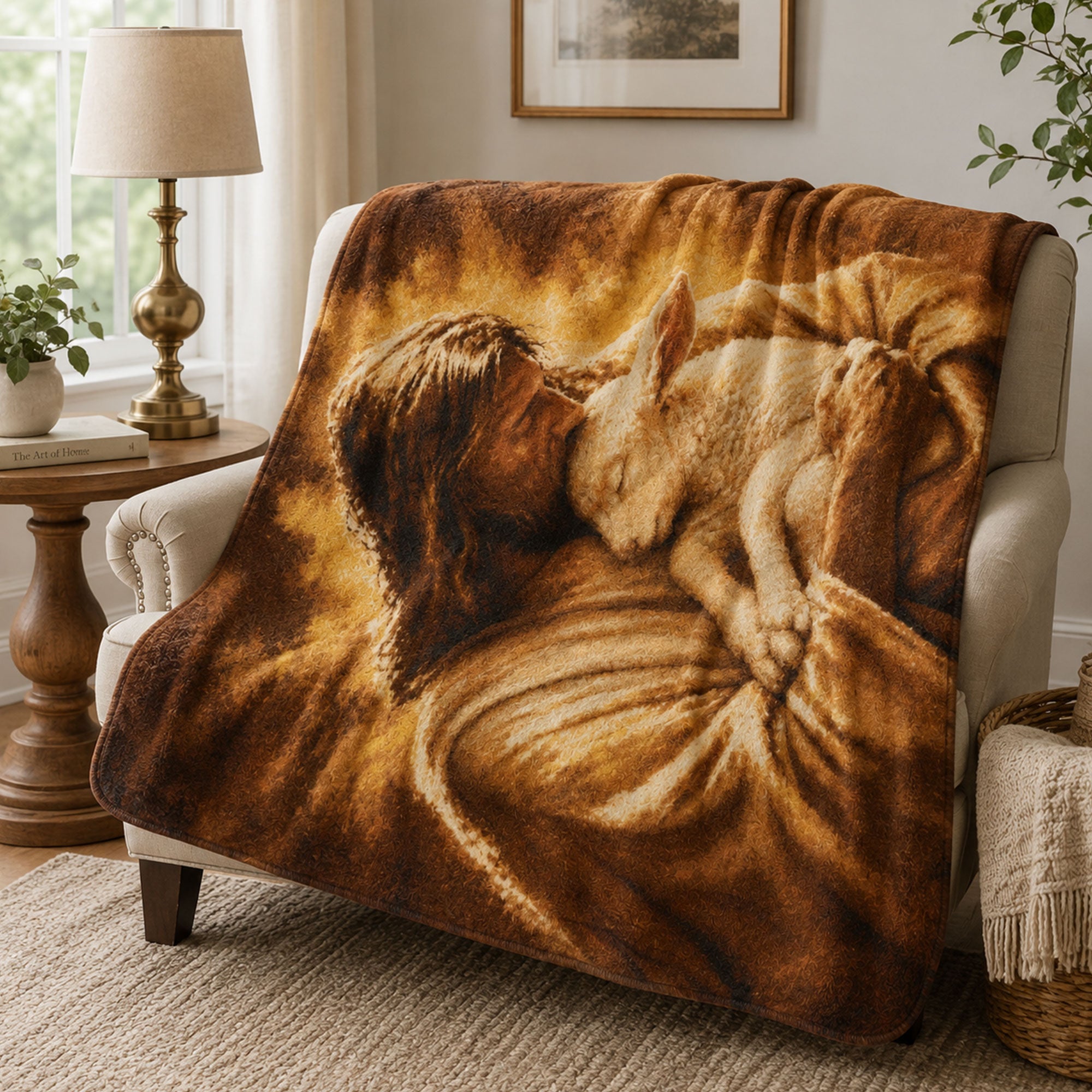 Jesus Holding Lamb Fleece Blanket, Good Shepherd Christian Throw, Faith Gift for Believers