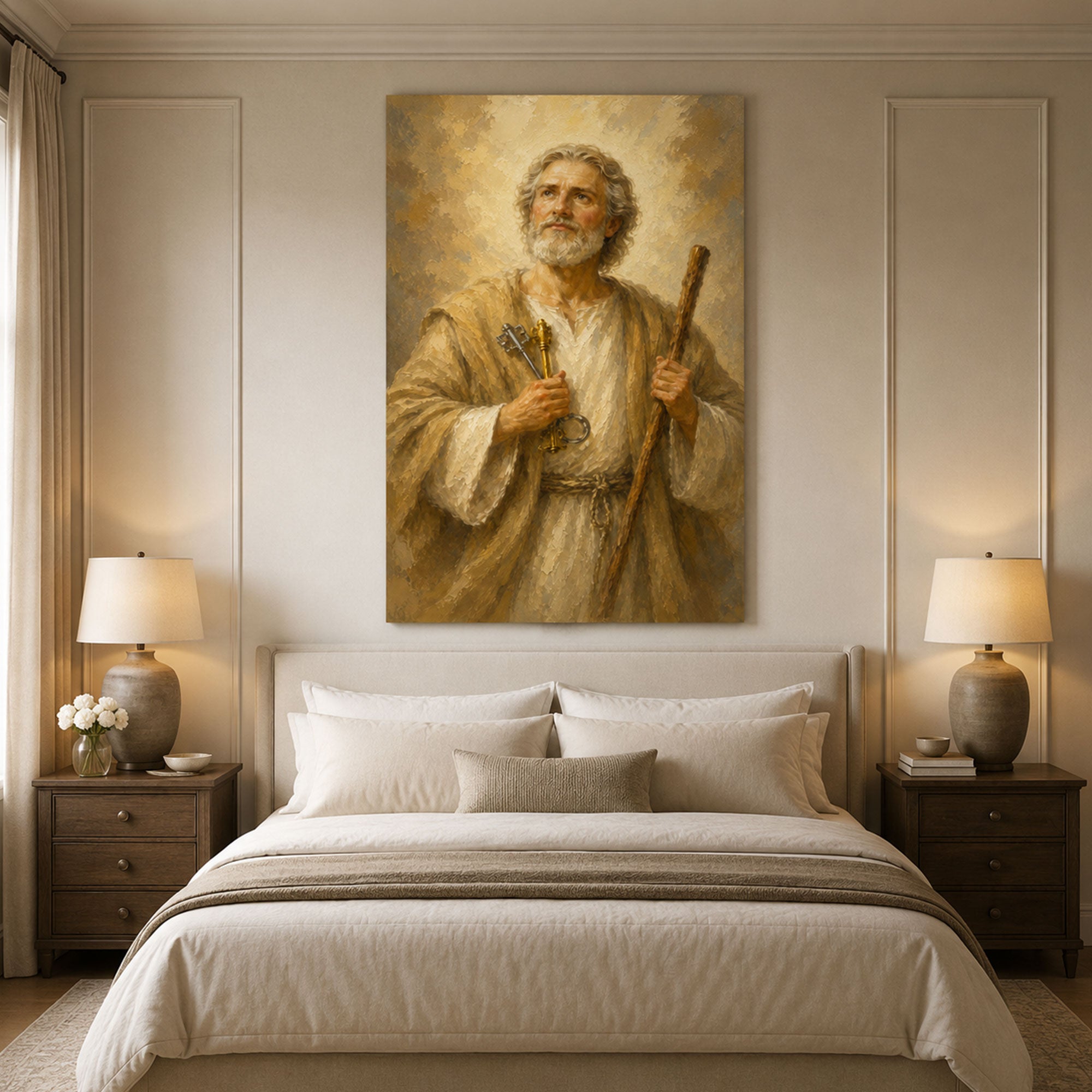 Saint Peter with Keys Canvas Print, Catholic Apostle Wall Art, Faith Home Decor Gift