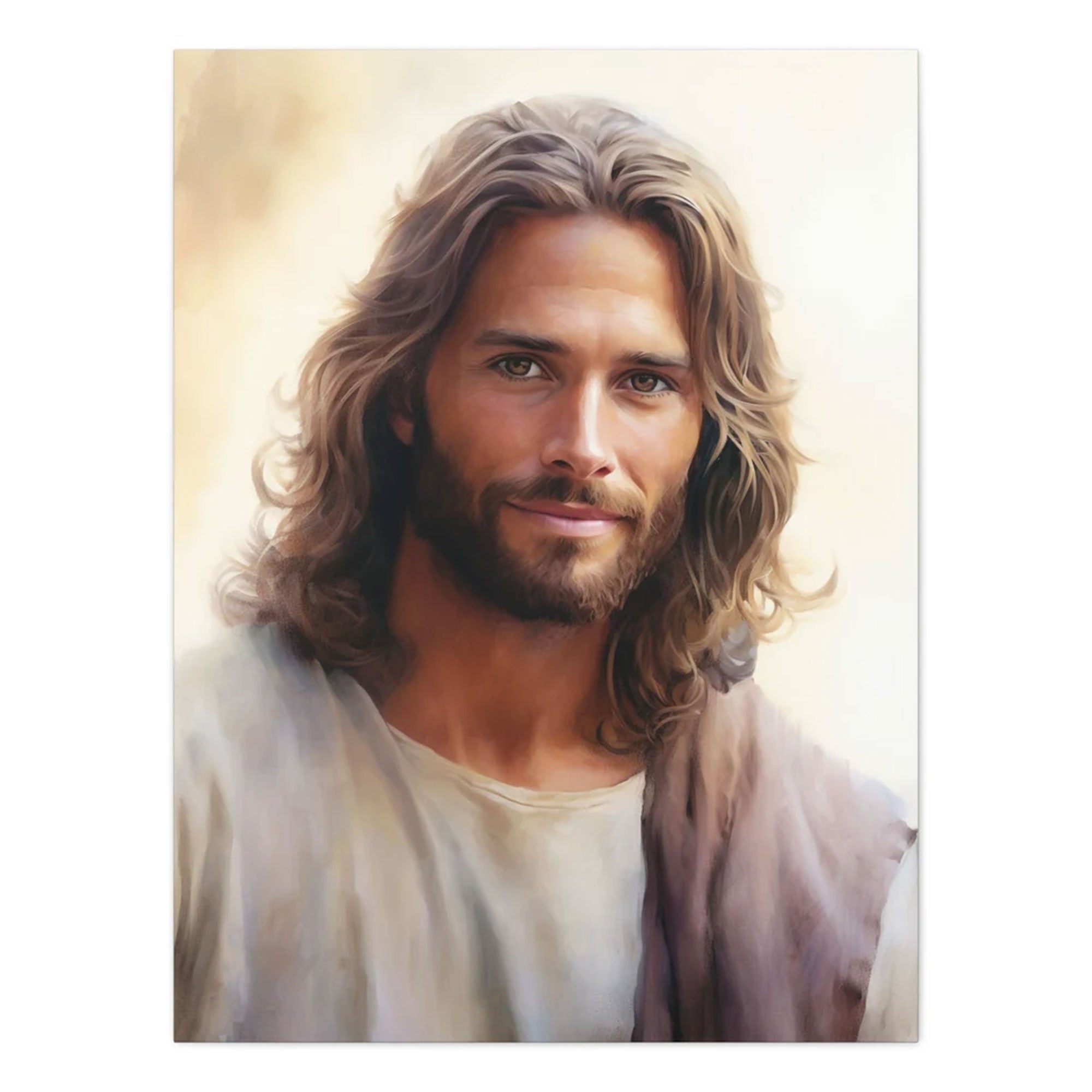 Jesus Portrait Canvas Print, Smiling Jesus Wall Art, Ready to Hang Christian Home Decor, Religious Gift
