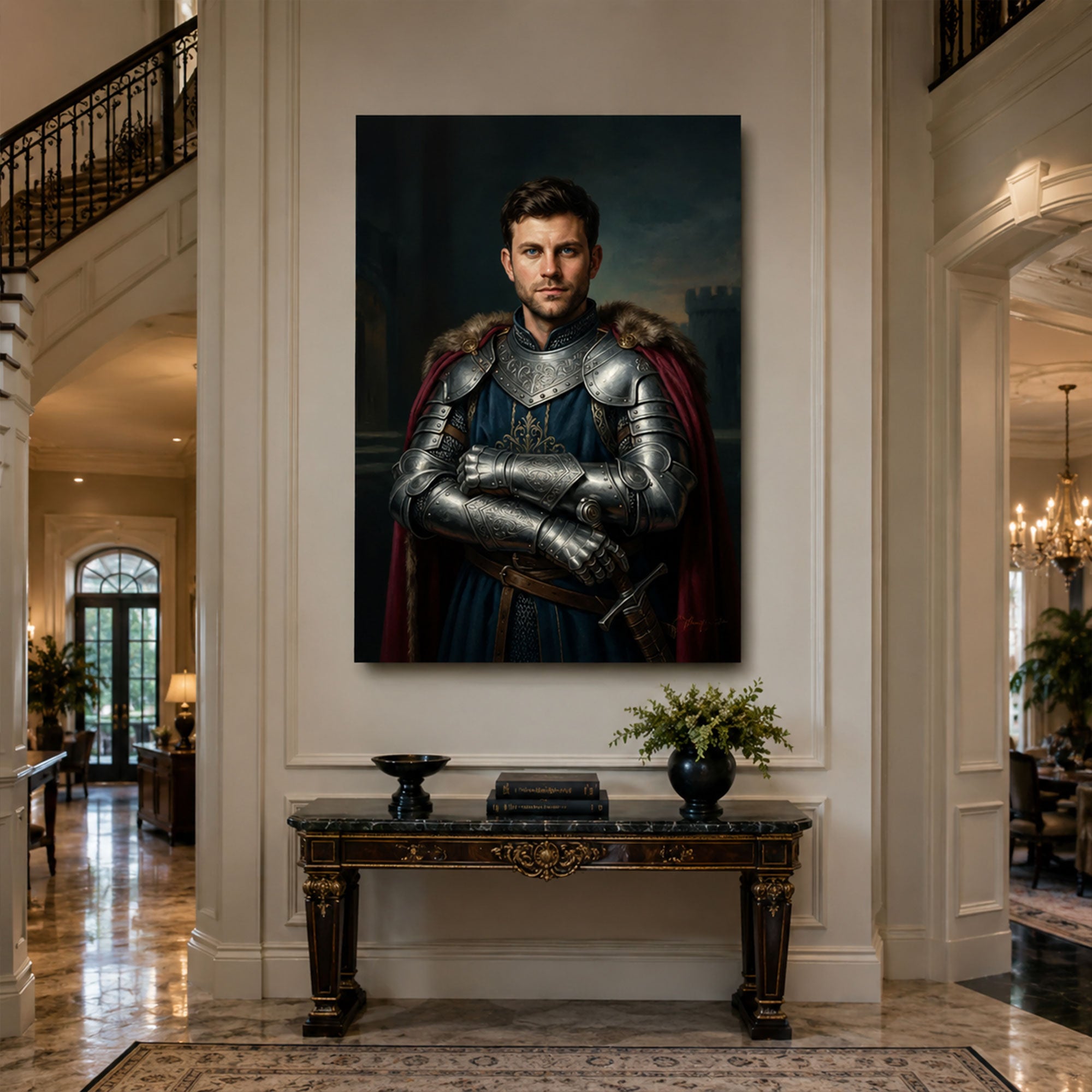 Dad The Family Knight Canvas, Custom Face Wall Art, Funny Gift From Kids For Father’s Day