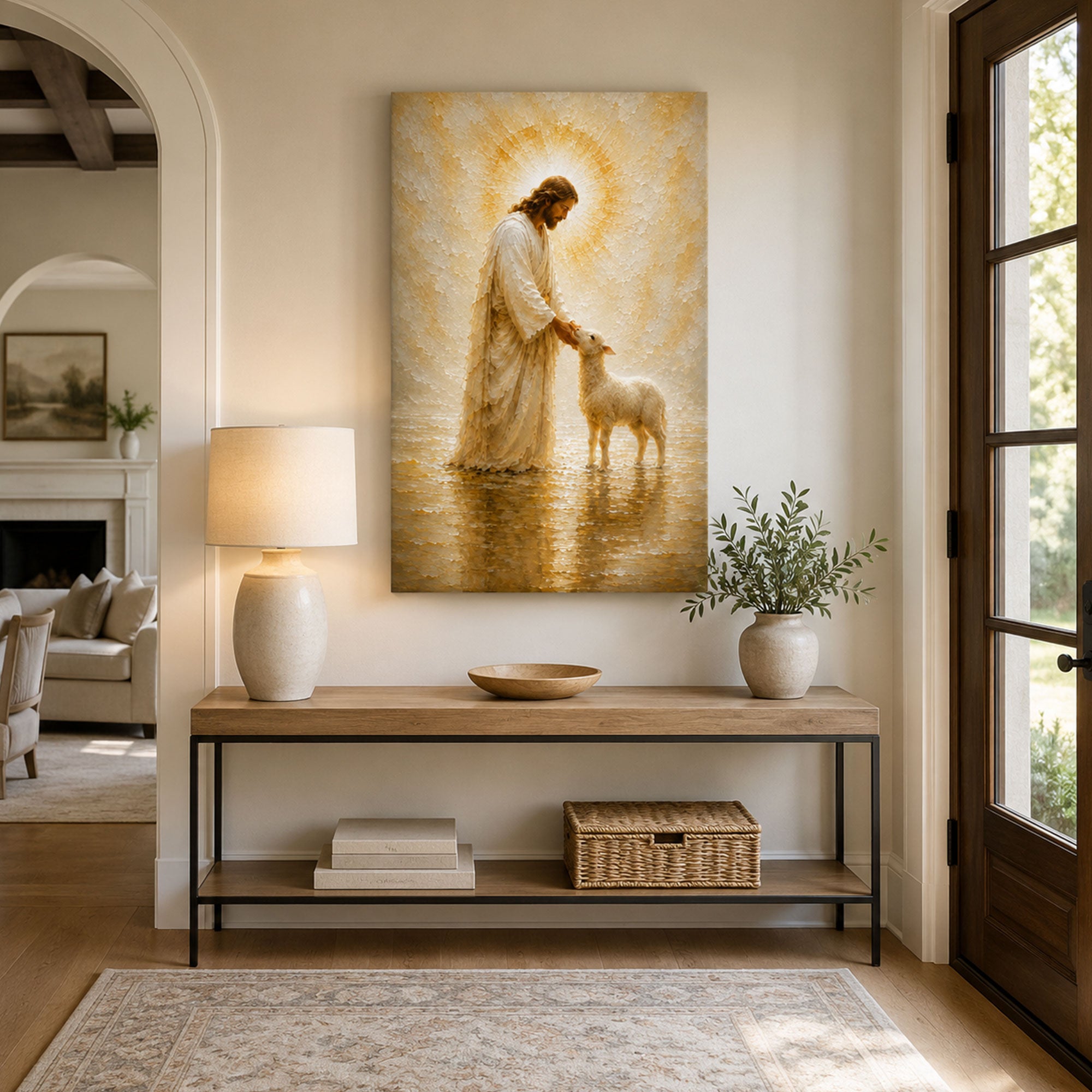 Jesus and the Lost Lamb Canvas Print, He Left the 99 Christian Wall Decor, Faith Gift