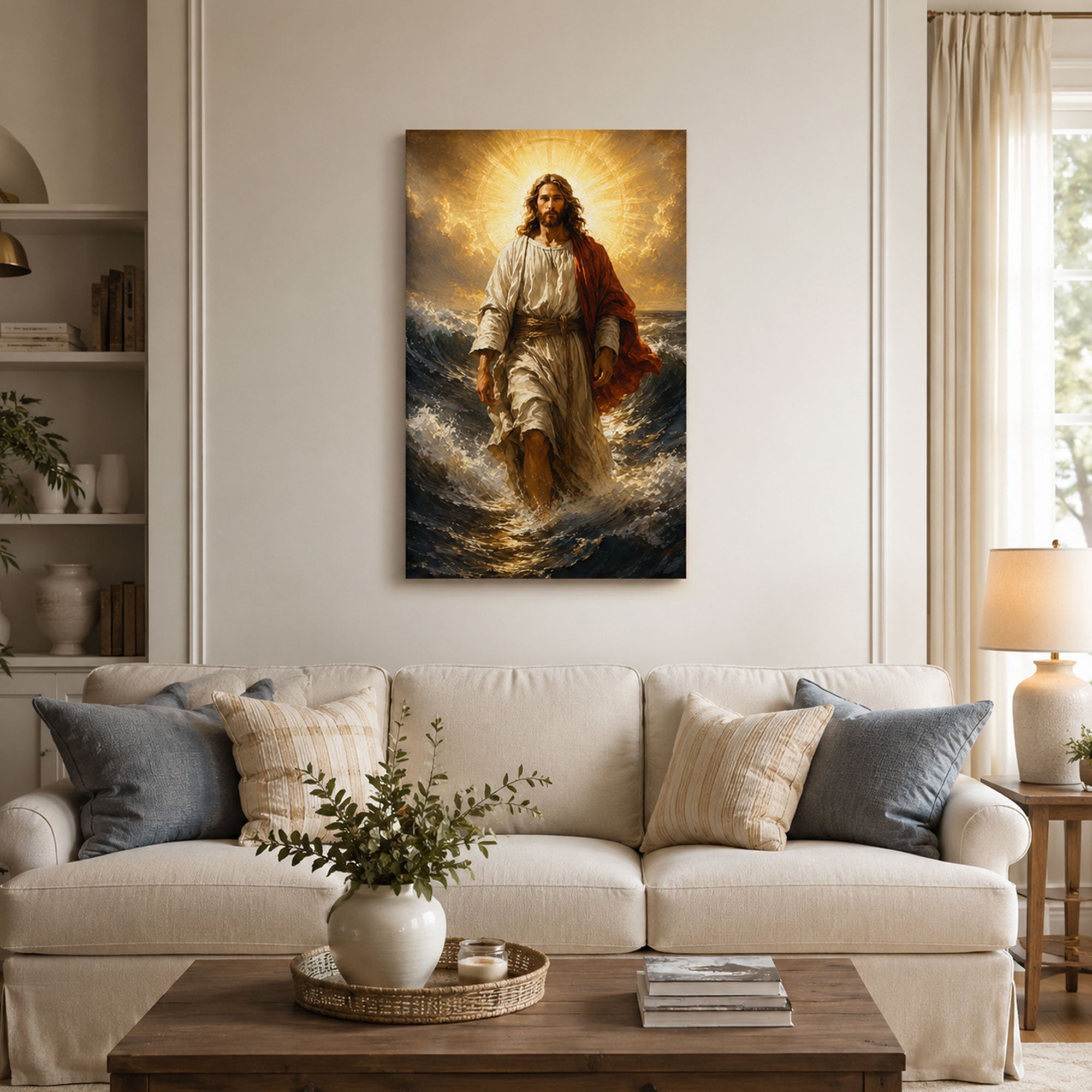 Jesus Walking on Water Canvas Print, Christian Home Decor