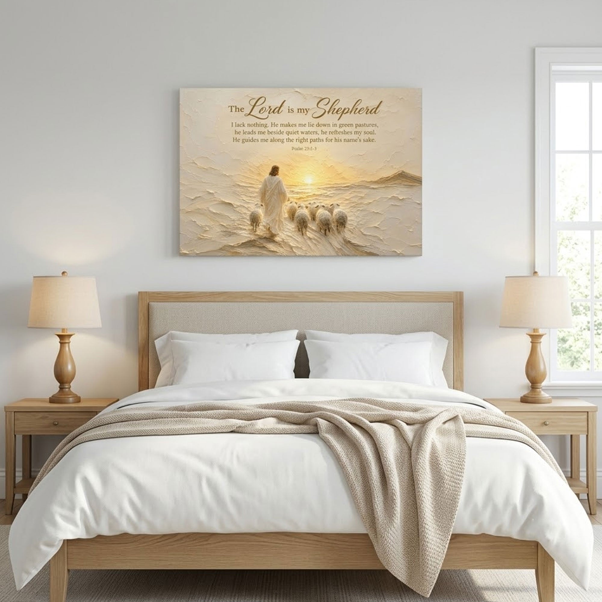 Psalm 23 Good Shepherd Canvas Print, Christian Home Decor