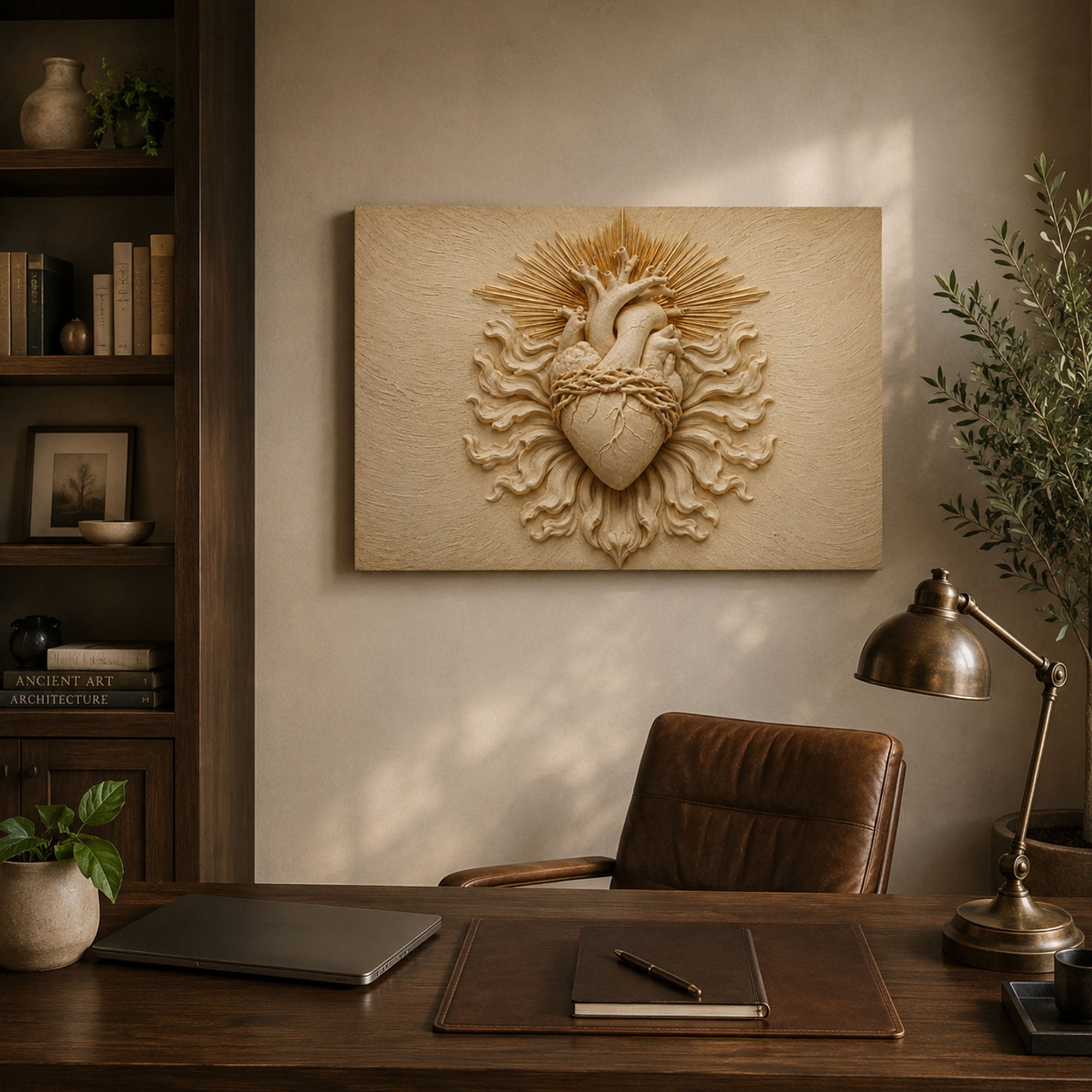 Sacred Heart of Jesus Panoramic Canvas Print, White Gold Catholic Wall Art, Faith Home Decor Gift