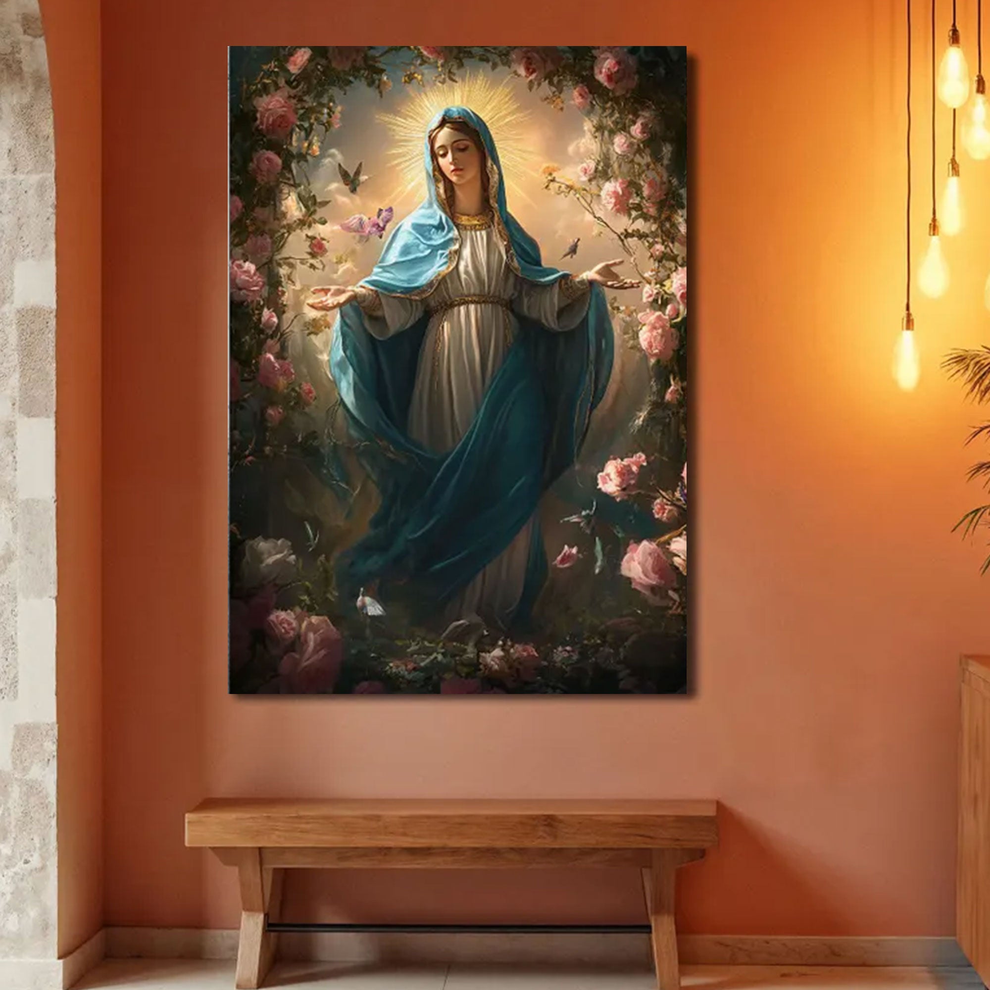 Praying Virgin Mary Canvas Print, Blessed Mother Wall Art, Catholic Religious Decor, Inspirational Faith Artwork