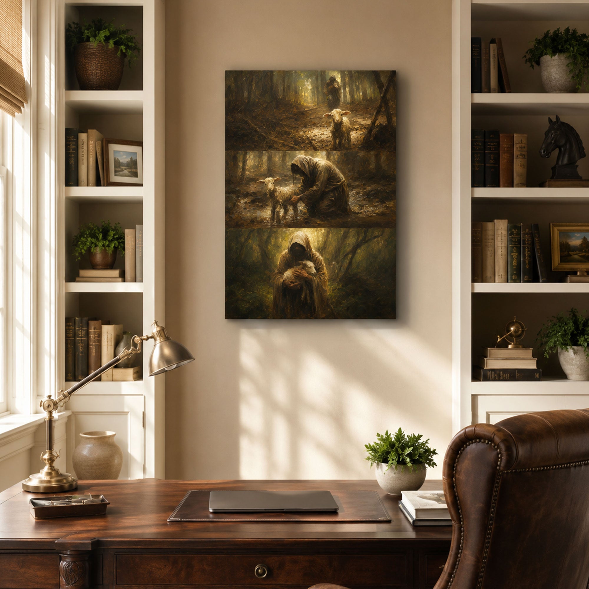 Jesus Rescuing the Lost Sheep Canvas Print, Christian Home Decor
