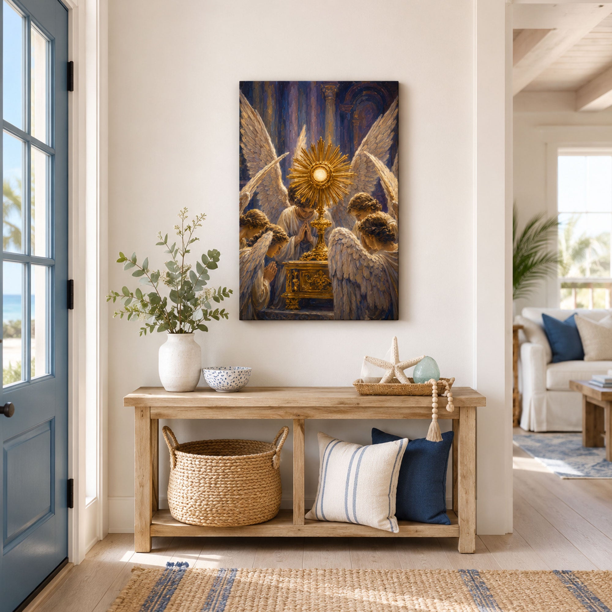 Eucharistic Adoration Angels Canvas Print, Holy Eucharist Catholic Wall Art, Faith Home Decor Gift