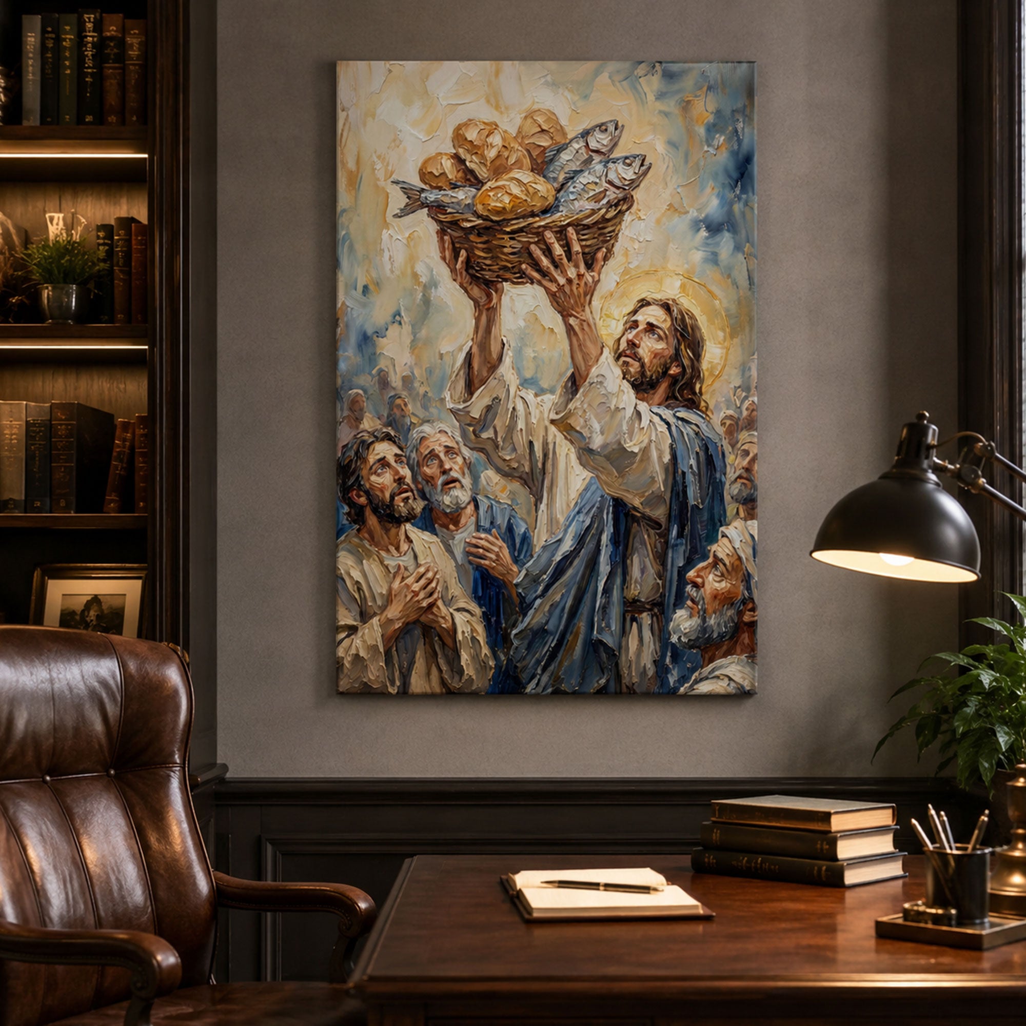 Jesus Feeding the 5000 Canvas Print, Loaves and Fish Miracle Christian Wall Art, Bible Story Home Decor
