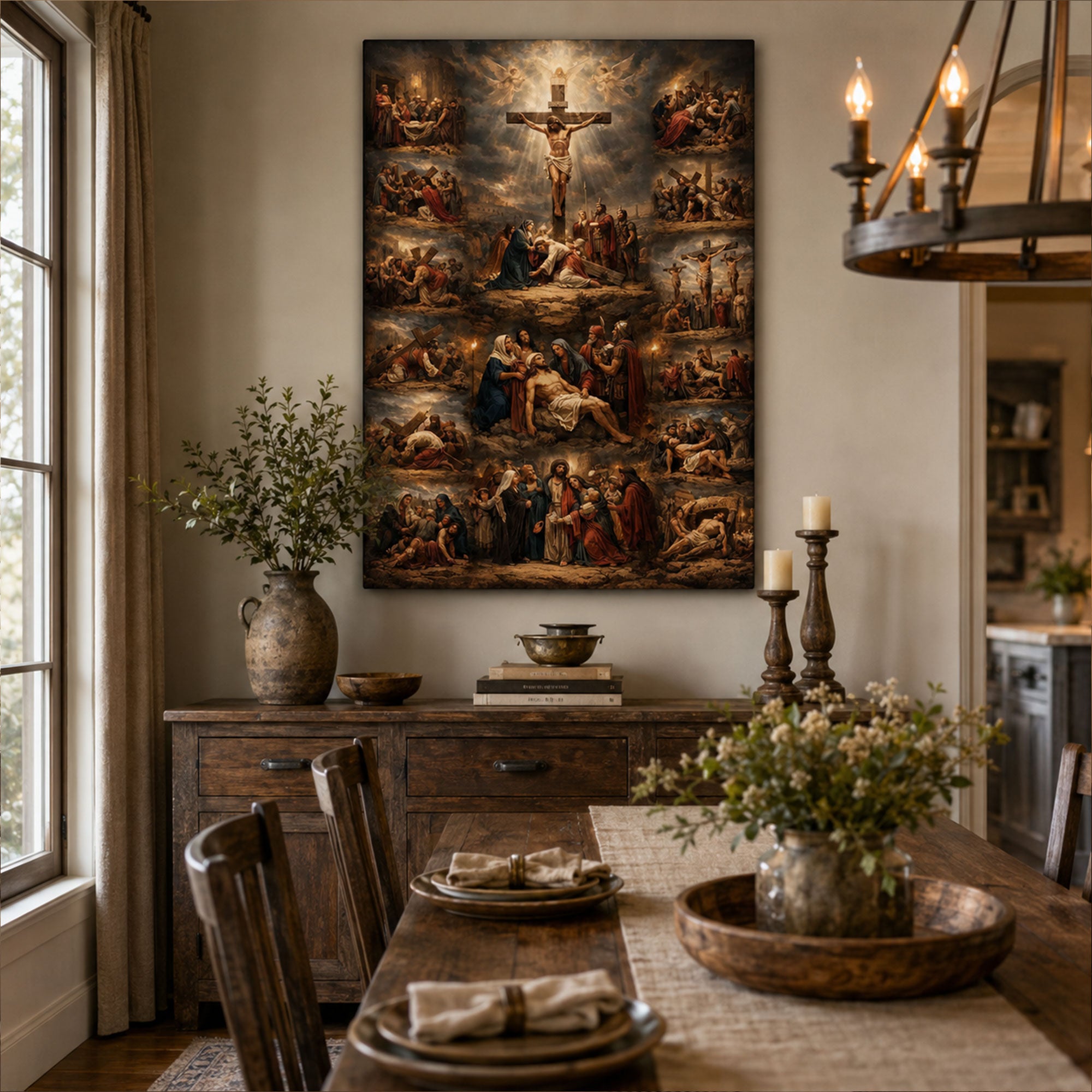 Passion of Christ Canvas Print, Crucifixion and Stations of the Cross Christian Wall Art, Sacred Faith Home Decor