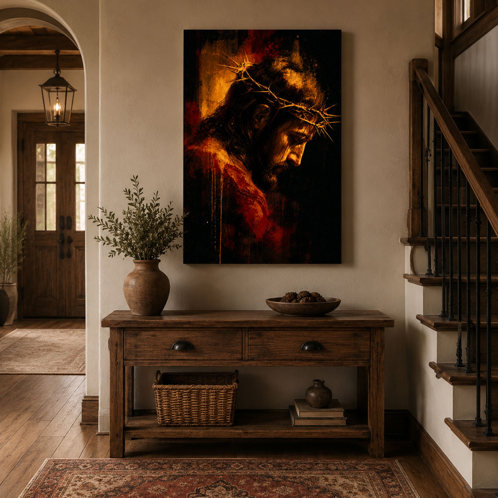 Jesus Crown of Thorns Canvas Print, Sorrowful Christ Christian Home Decor