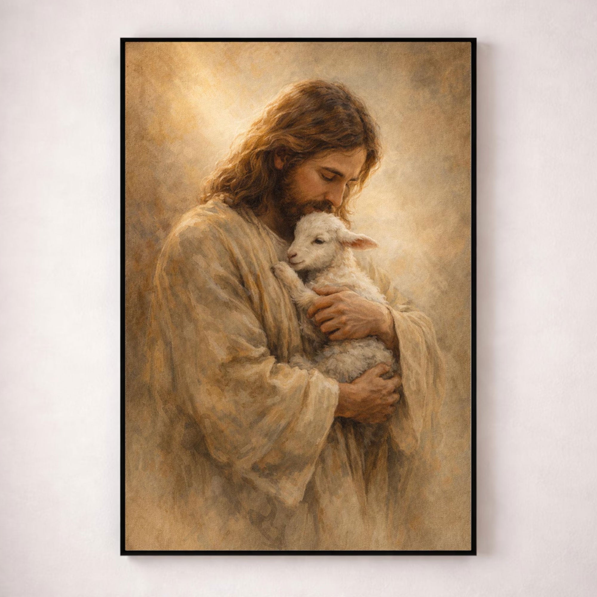 Jesus Holding Lamb Canvas Print, Good Shepherd Wall Art, Christian Decor, Spiritual Home Artwork