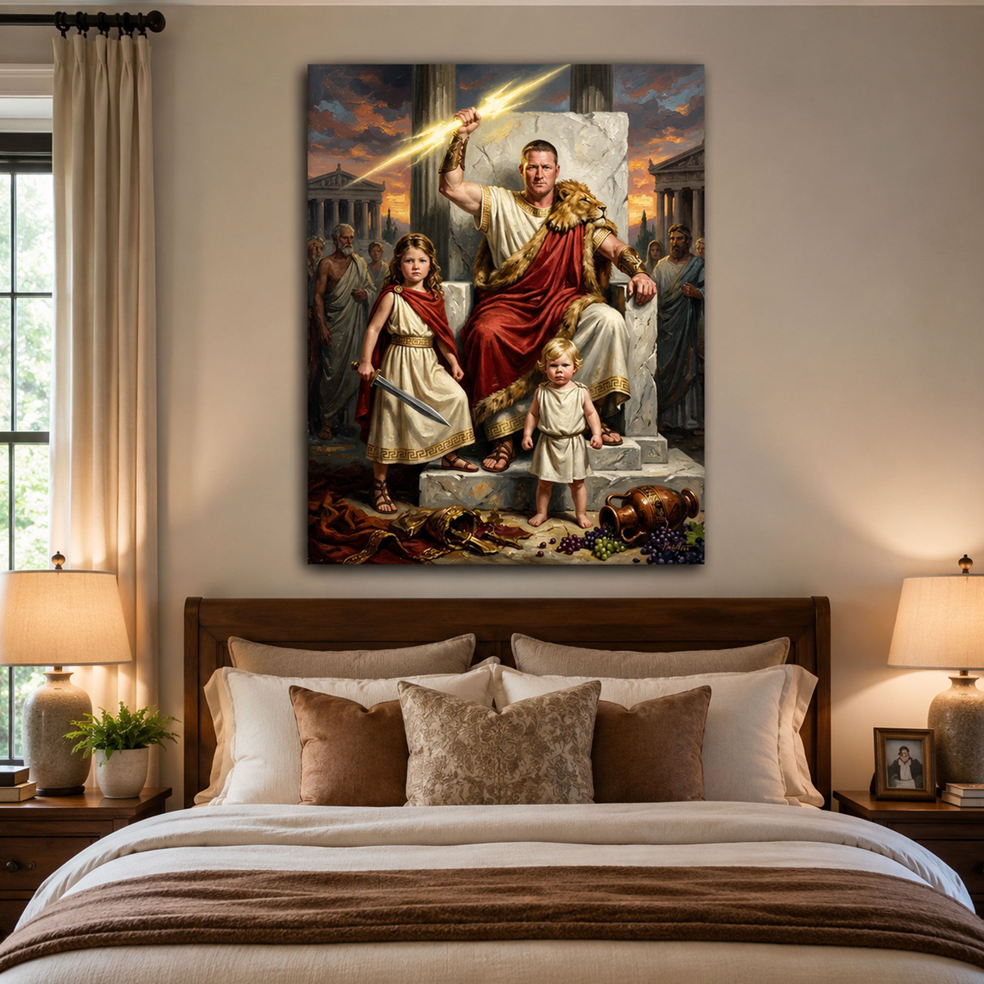 Custom Face For Dad Zeus Canvas Print, Personalized God of Thunder Family Portrait, Father’s Day Gift