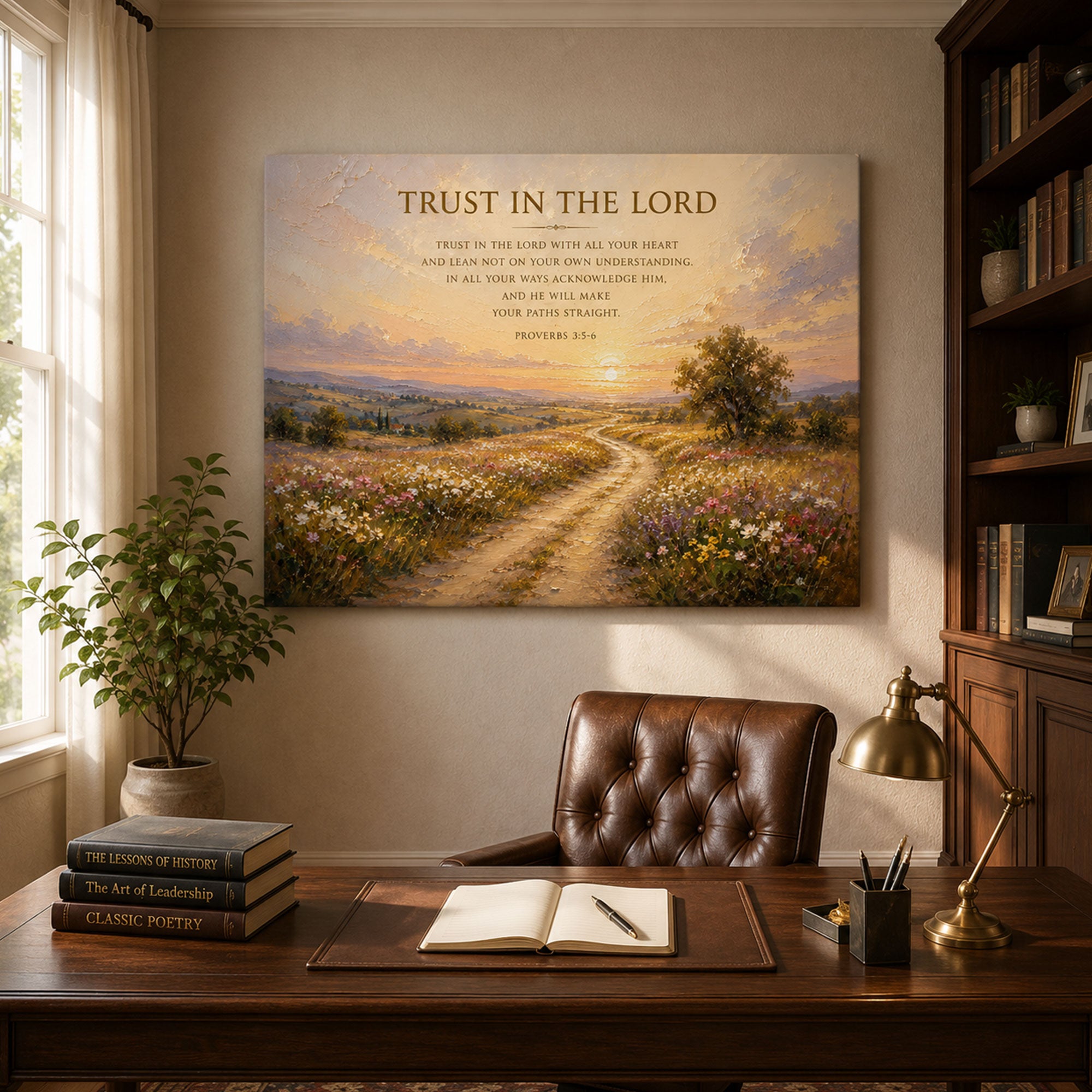 Trust in the Lord Proverbs 3:5-6 Canvas Print, Christian Scripture Wall Art, Wildflower Faith Home Decor