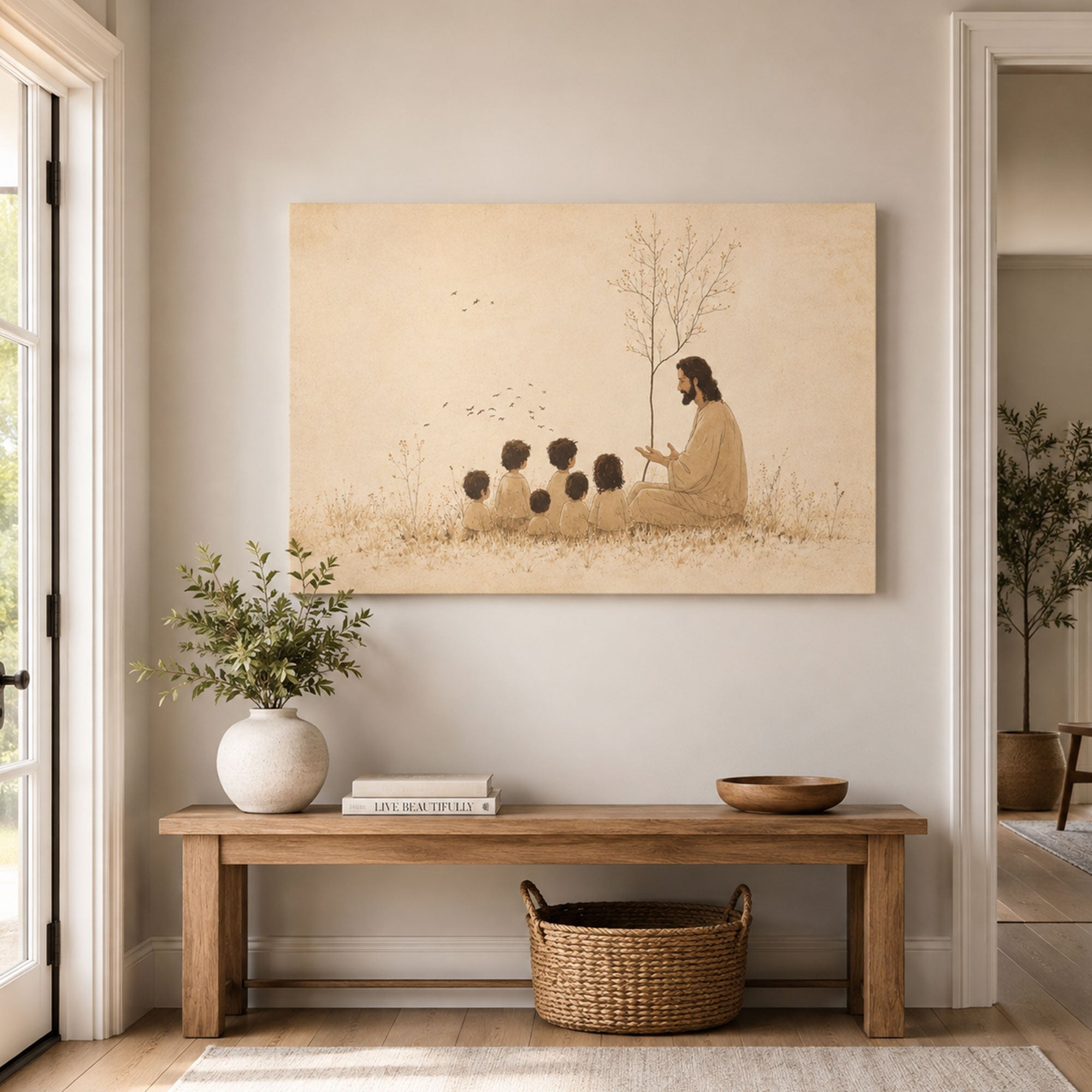 Jesus with Children Canvas Print, Let the Little Children Come to Me, Matthew 19:14 Christian Wall Decor