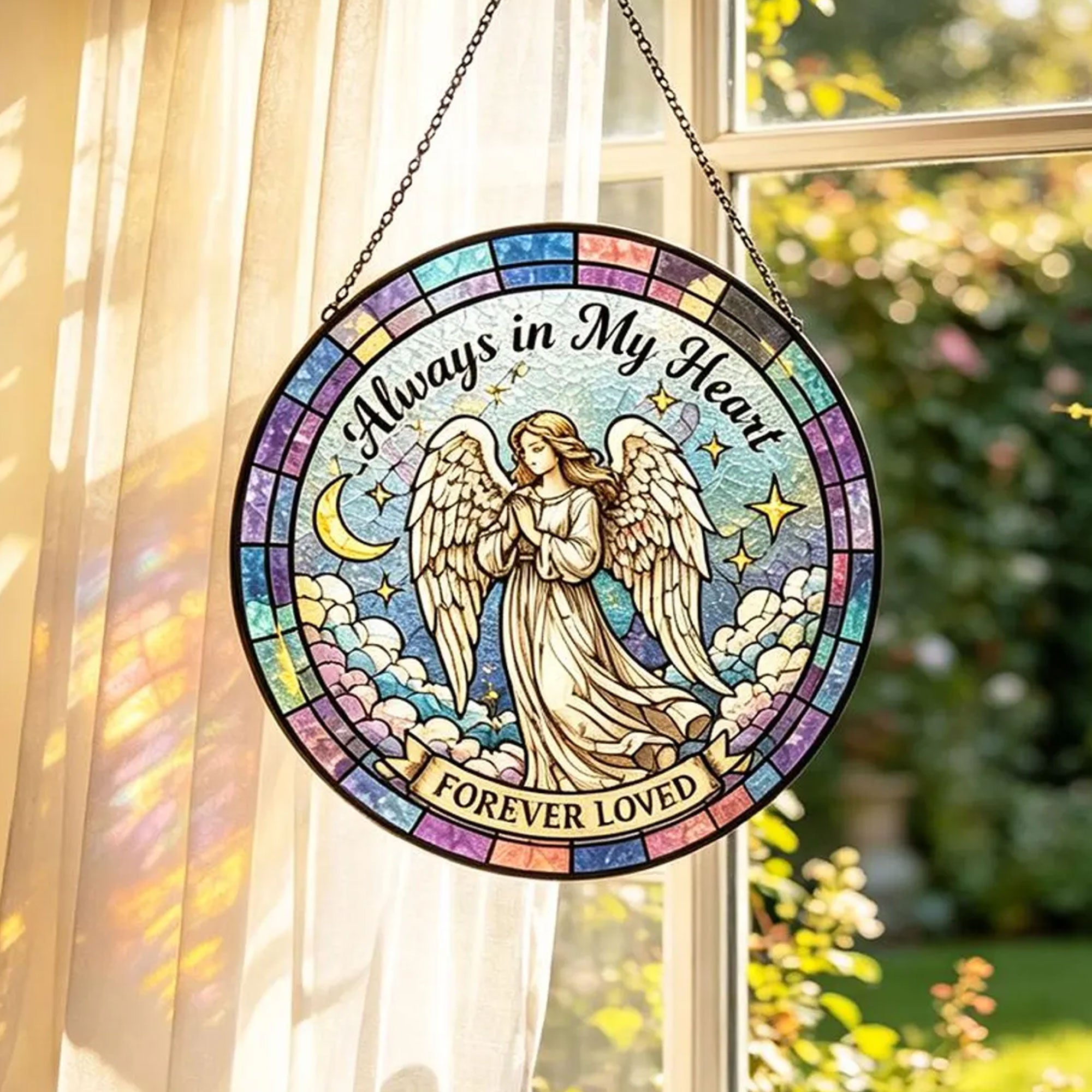 Always in My Heart Angel Suncatcher, Forever Loved Memorial Window Hanging, Sympathy Gift