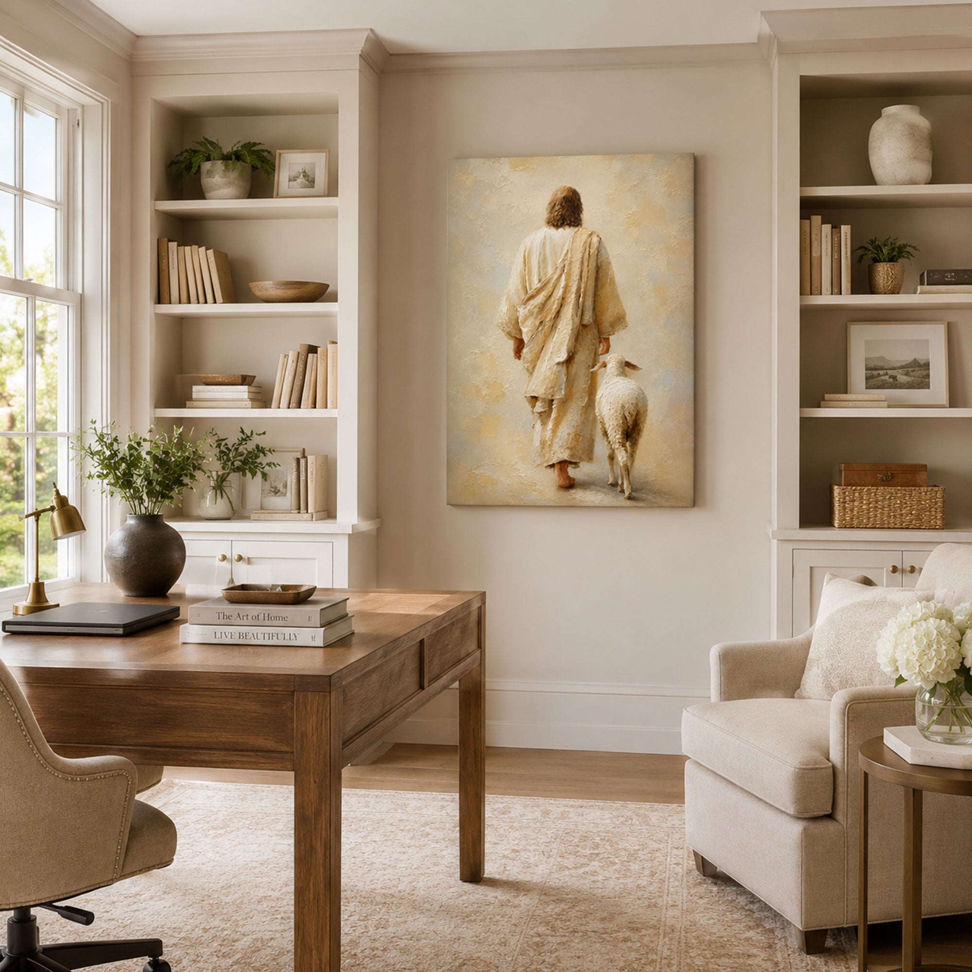 Jesus Walking with a Lamb Canvas Print, Christian Home Decor