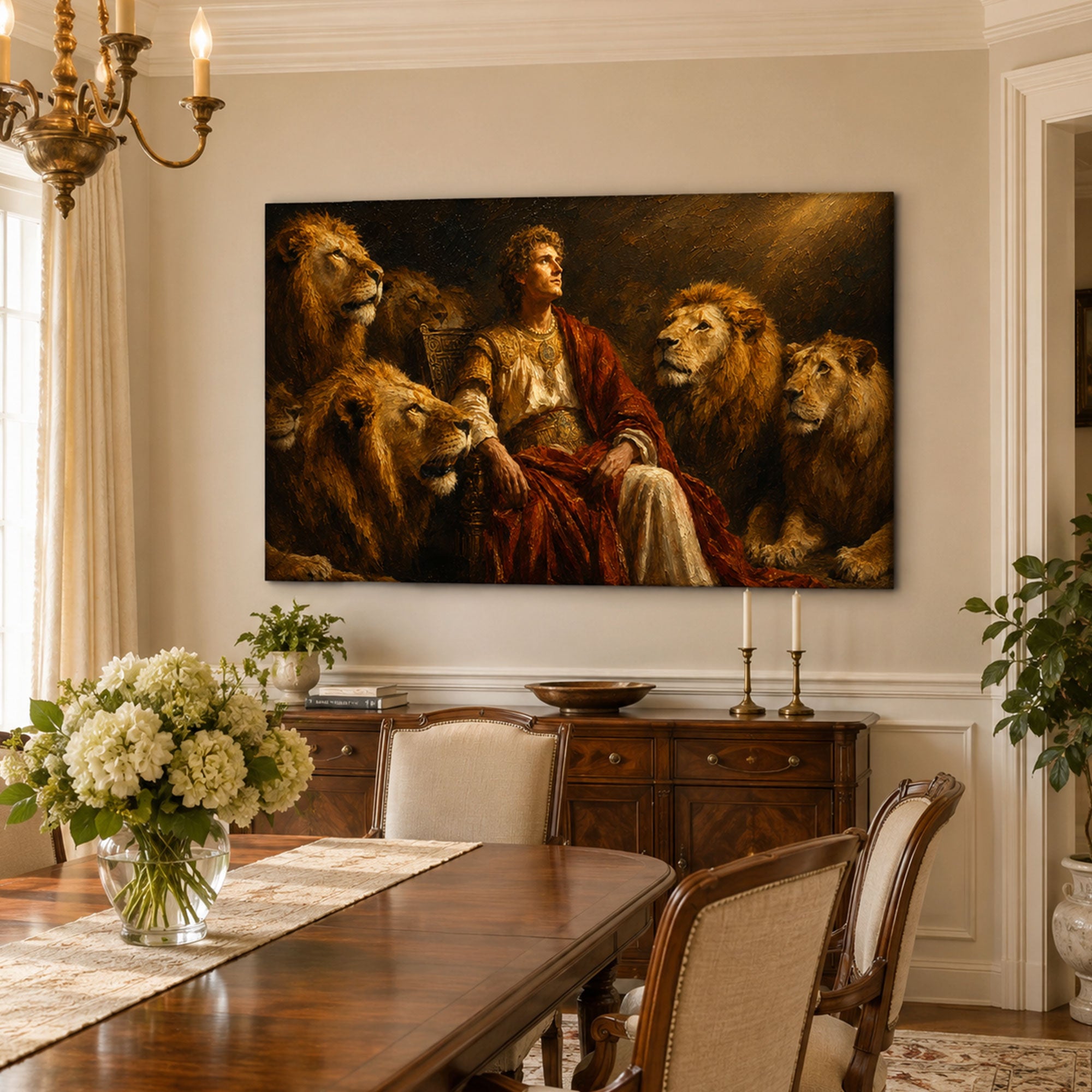Daniel Kept Safe Among Lions Canvas Print, Christian Home Decor