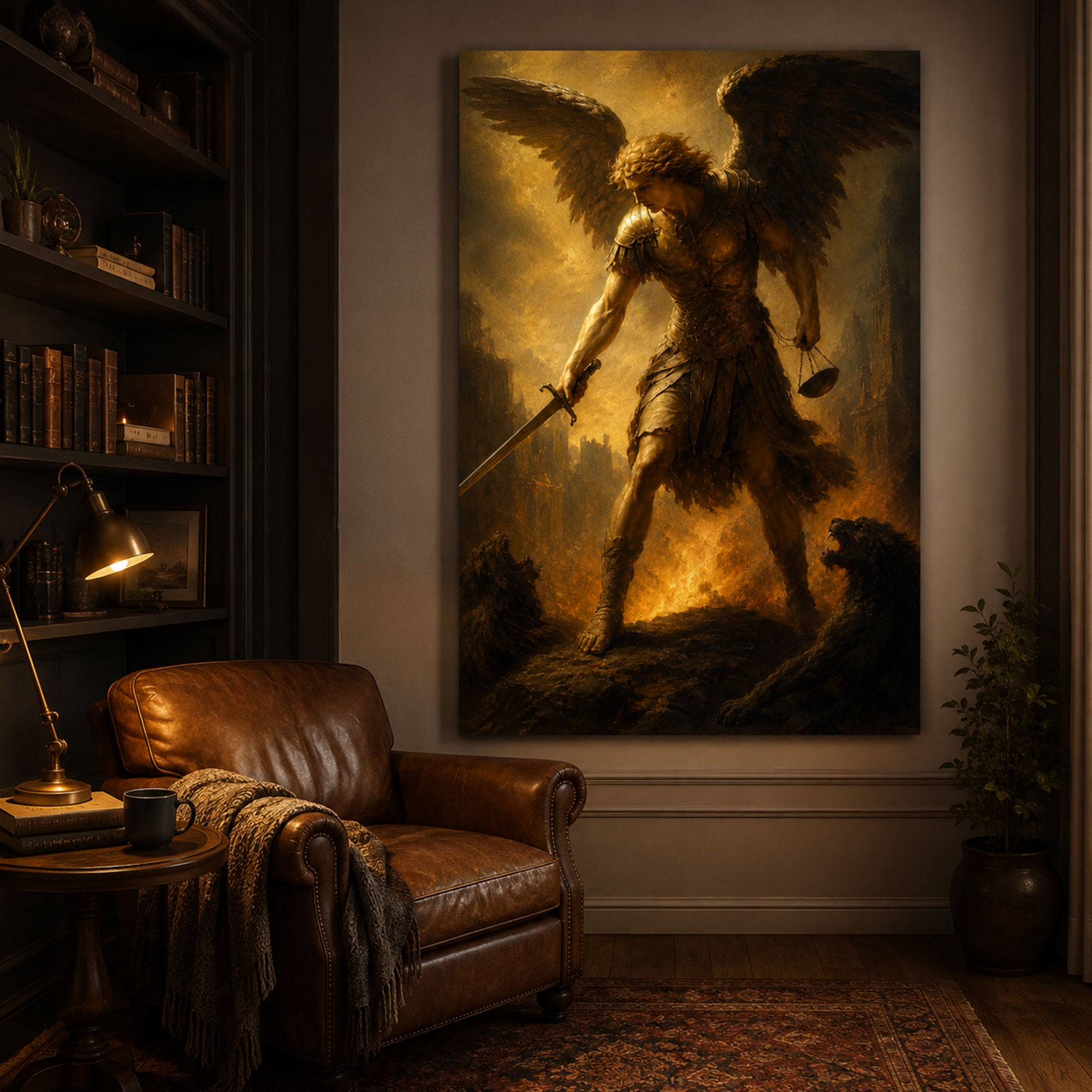Saint Michael Archangel Canvas Print, Catholic Angel Wall Art, Faith Home Decor