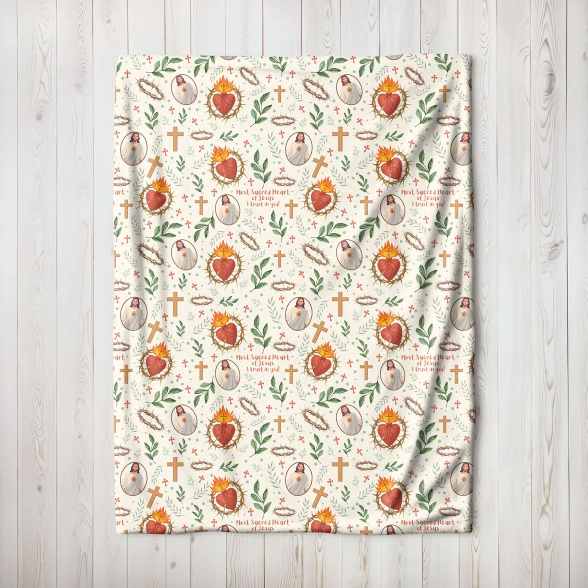 Sacred Heart of Jesus Fleece Blanket, Catholic Faith Throw, Jesus I Trust in You Gift
