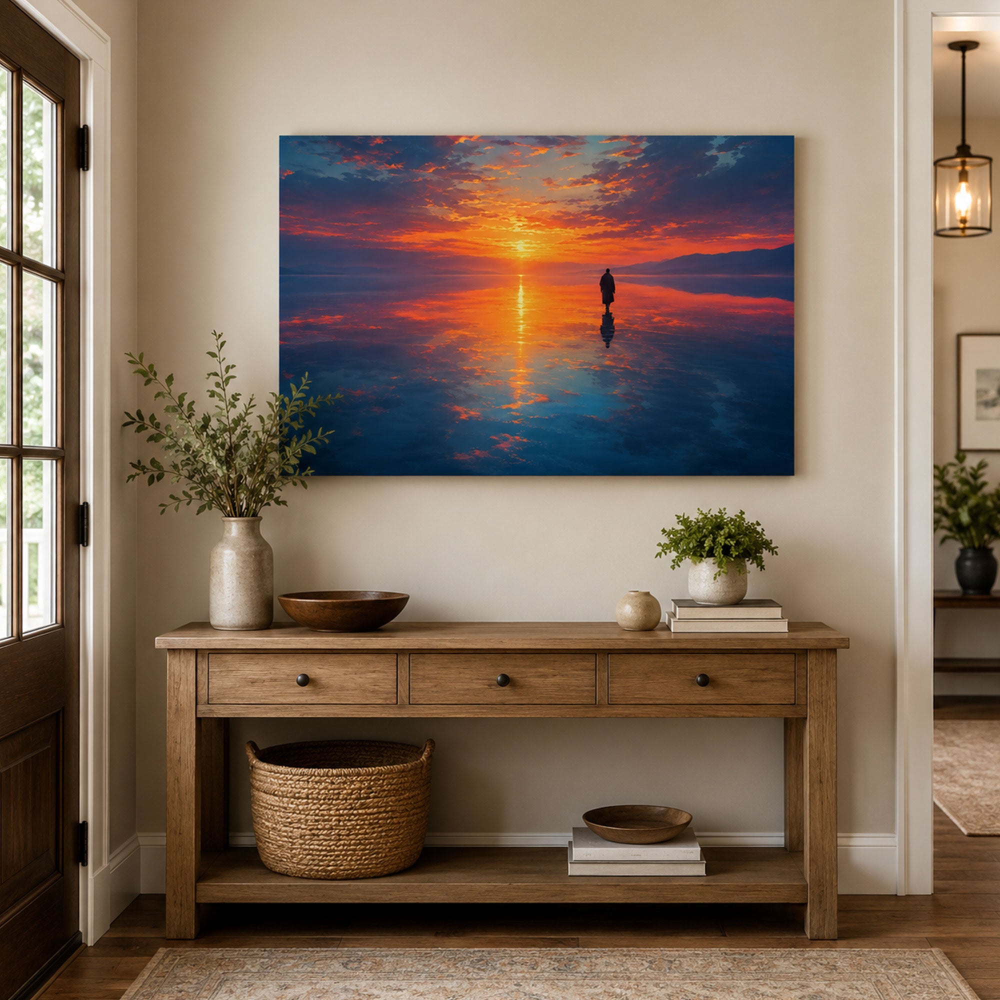 Jesus Walking on Water Sunset Canvas Print, Panoramic Christian Ocean Wall Art, Faith Home Decor Gift
