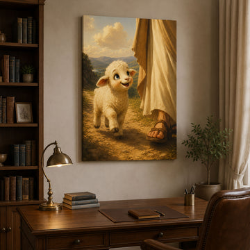 Jesus with Little Lamb Canvas Print, Christian Nursery Wall Art, Faith Home Decor
