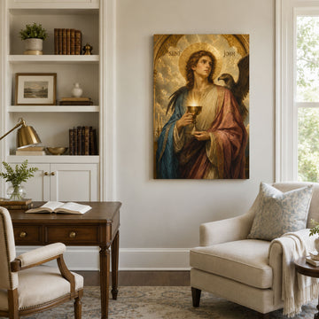 Saint John with Eagle and Glowing Chalice Canvas Print, Catholic Art