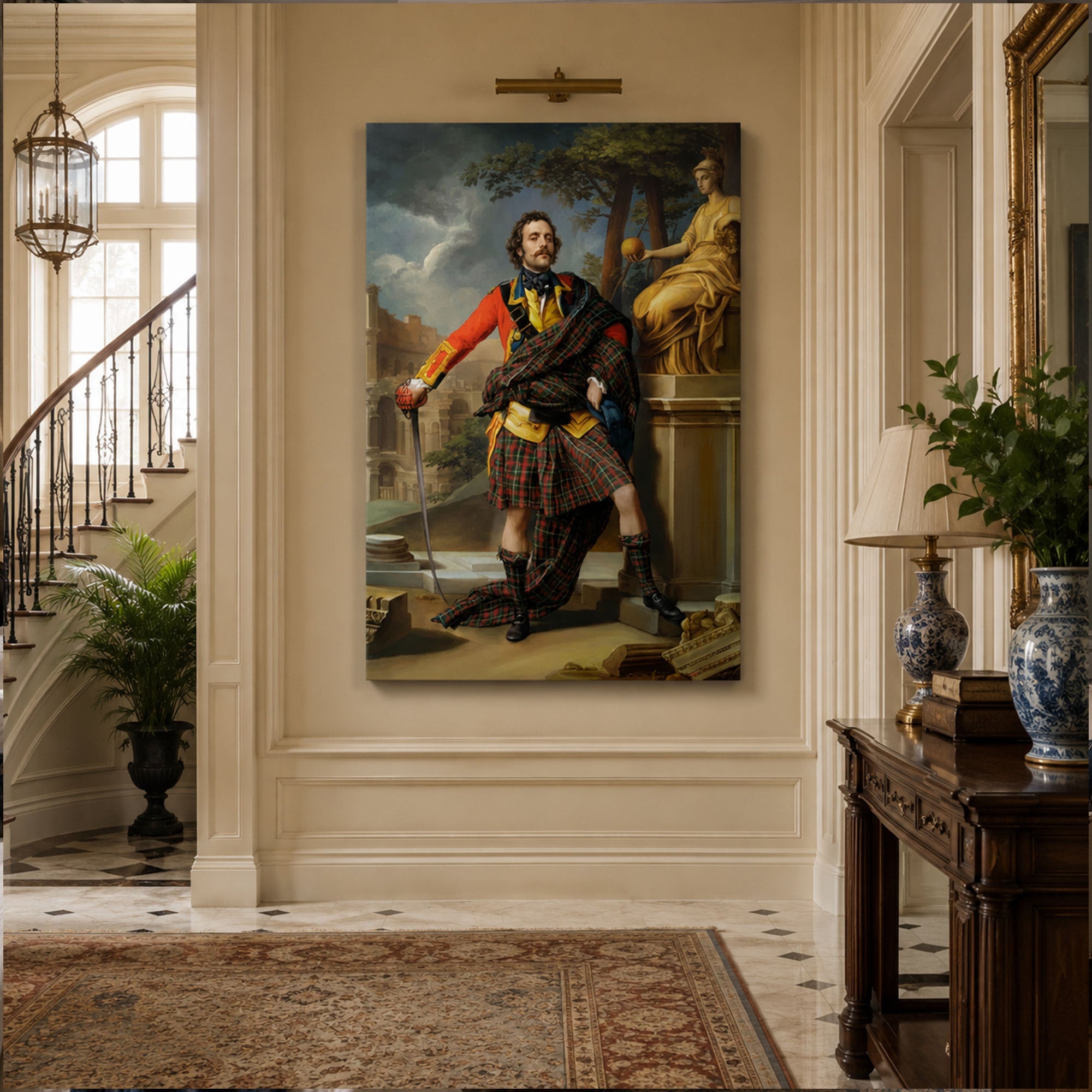 Custom Face For Dad Highland King Canvas, Personalized Scottish Royal Portrait, Funny Father’s Day Gift