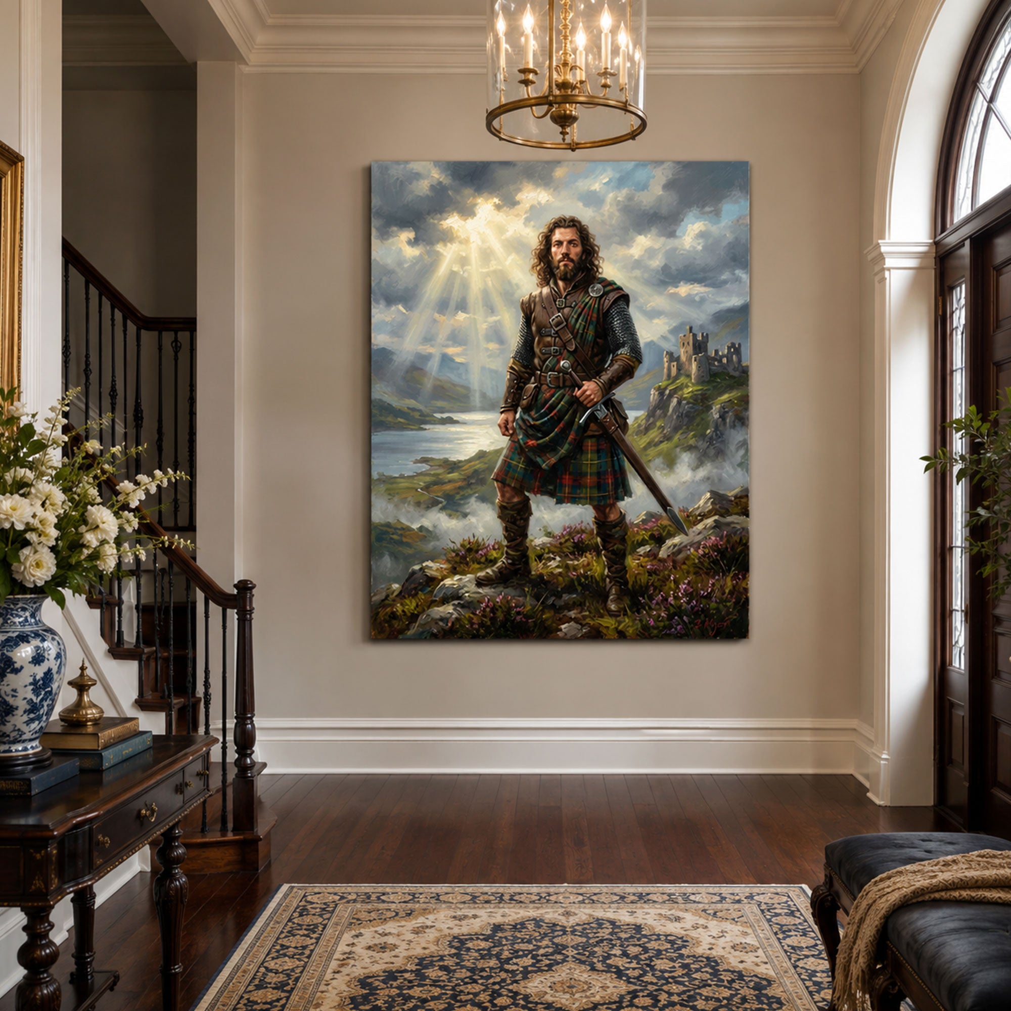 Custom Face For Dad Highland Warrior Canvas, Personalized Scottish Hero Portrait, Funny Father’s Day Gift