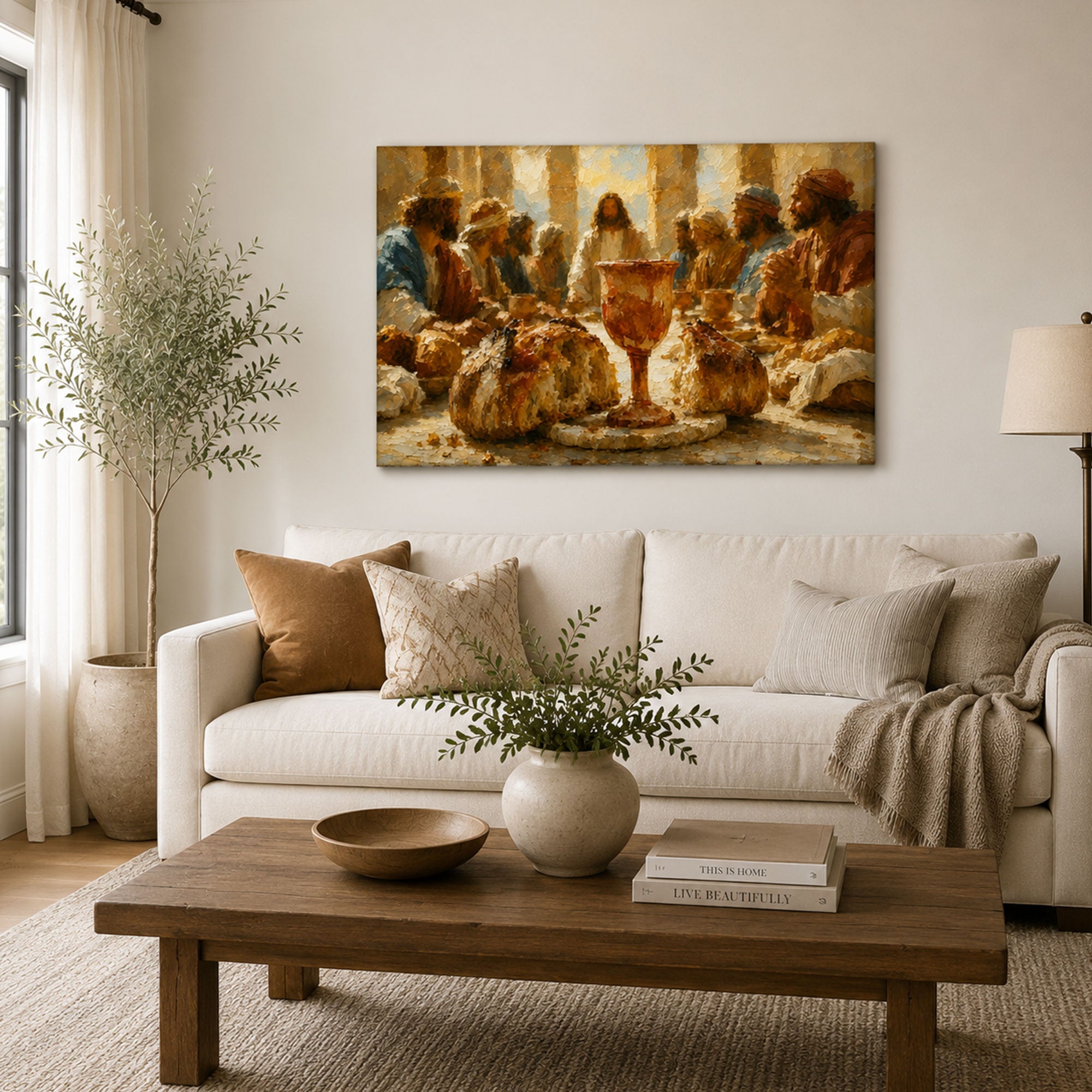 Last Supper Eucharist Canvas Print, Jesus Bread and Wine Catholic Wall Decor, Faith Gift