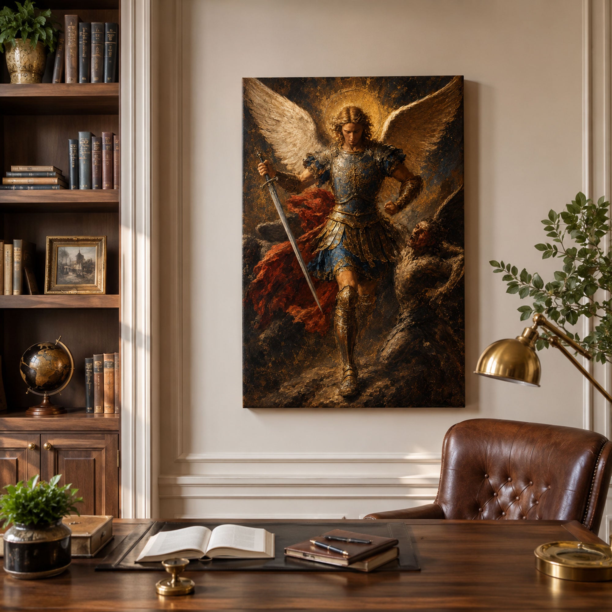 Saint Michael Defeating Satan Canvas Print, Catholic Home Decor