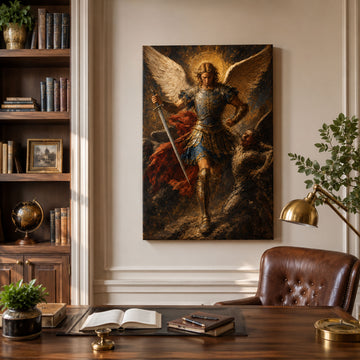 Saint Michael Defeating Satan Canvas Print, Catholic Home Decor