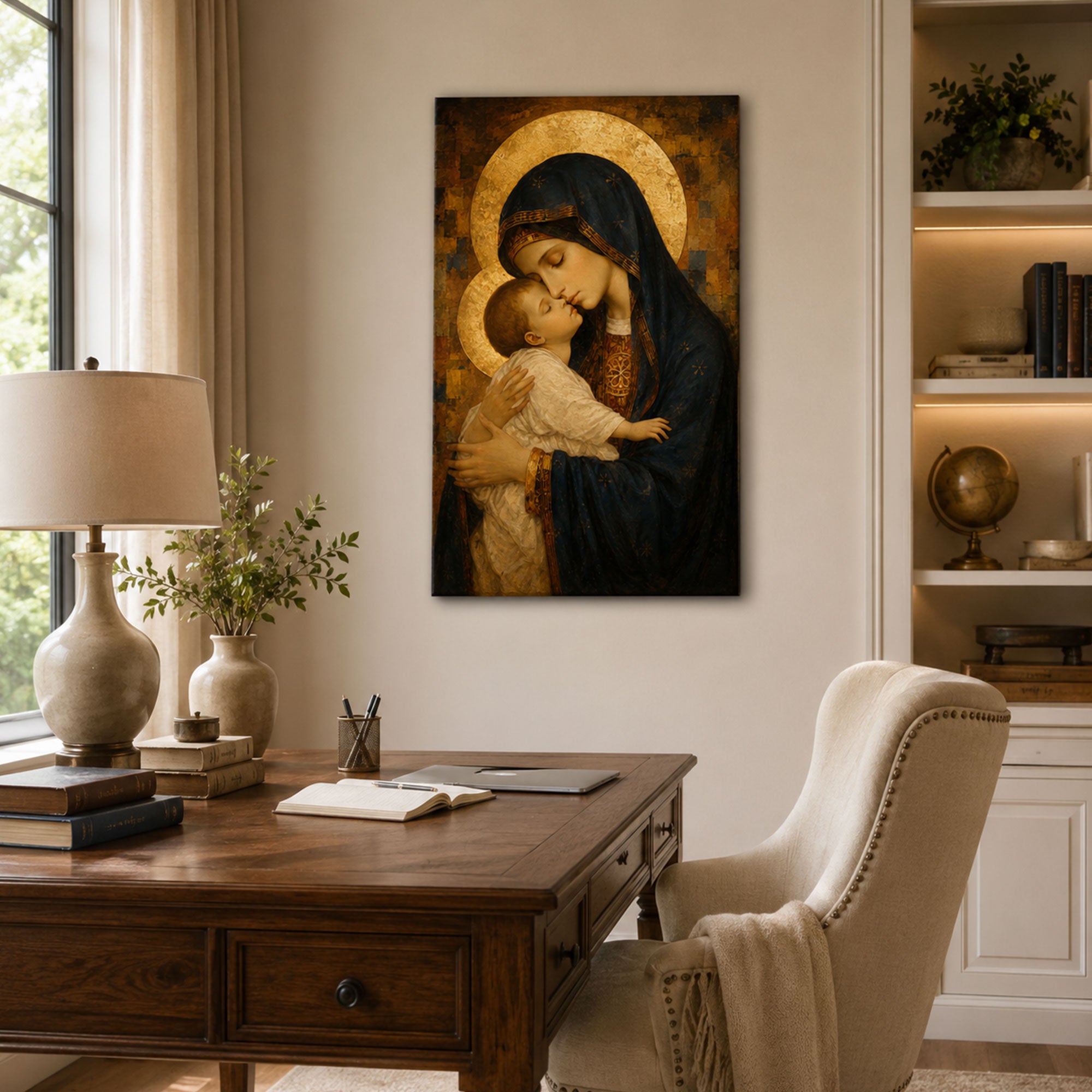 Virgin Mary Holding Baby Jesus Canvas Print, Christian Home Decor
