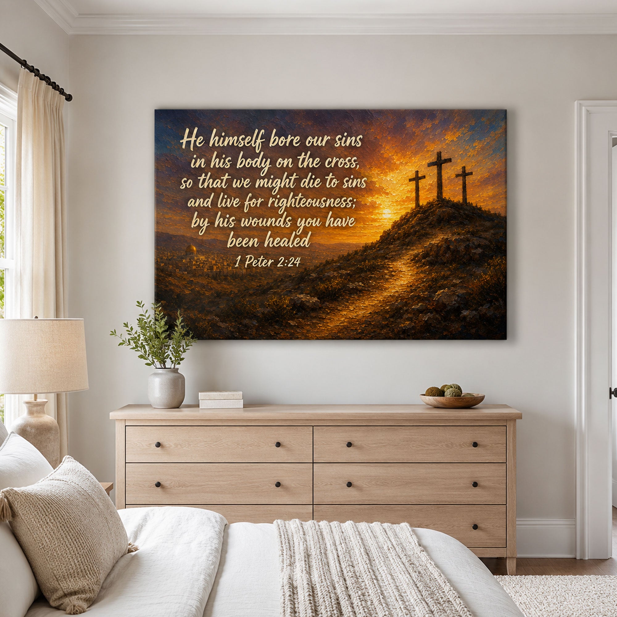 By His Wounds You Have Been Healed Canvas Print, 1 Peter 2:24 Christian Wall Decor, Faith Gift