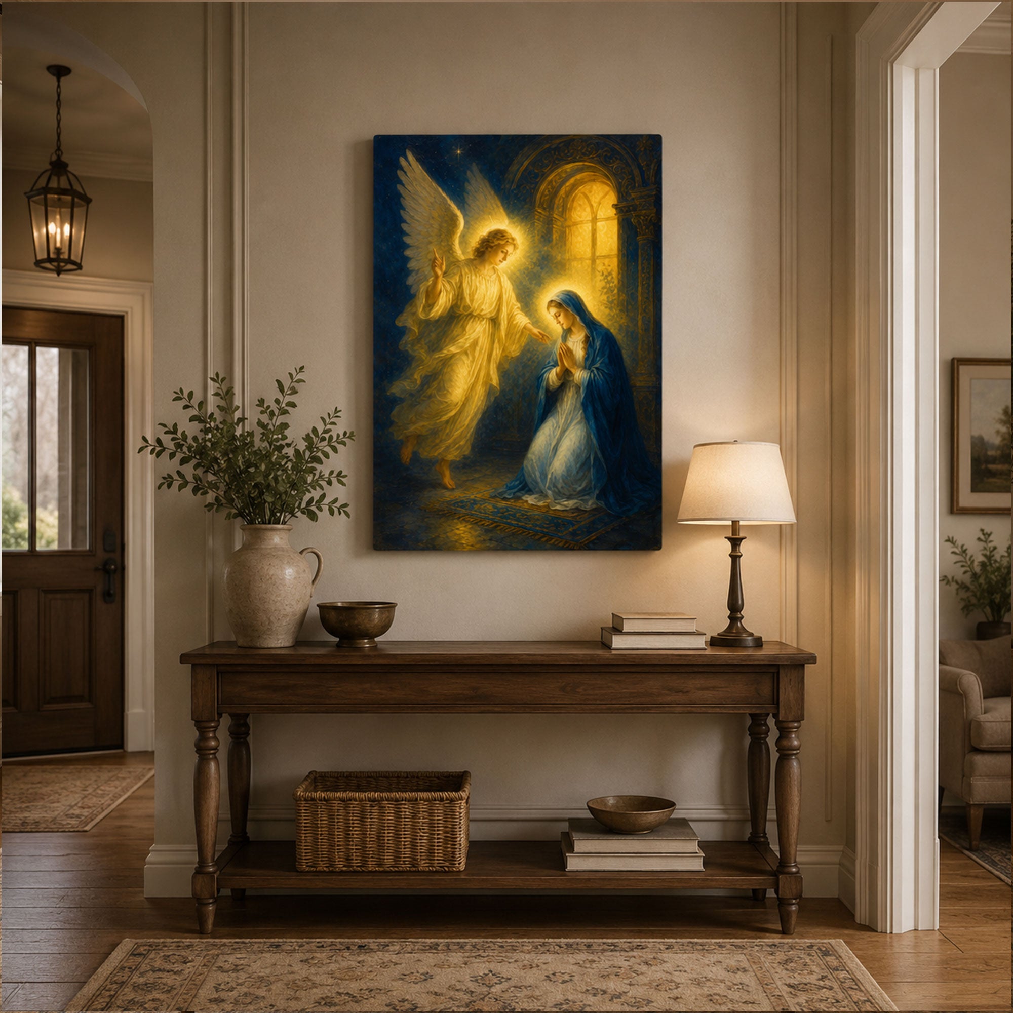 The Annunciation Canvas Print, Angel Gabriel and Virgin Mary Catholic Wall Art, Faith Home Decor Gift