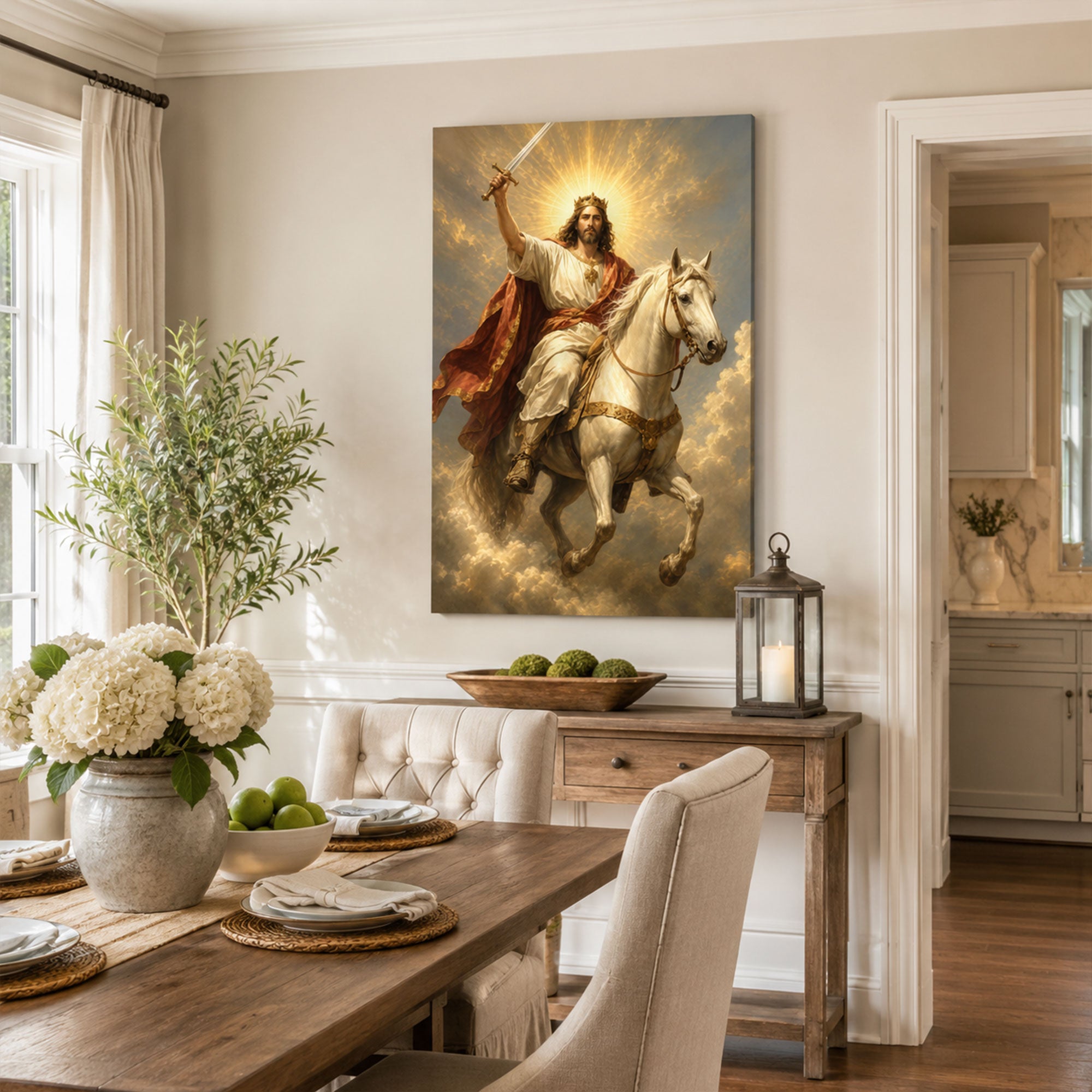 Christ the King on White Horse Canvas Print, Second Coming Jesus Wall Art, Christian Faith Home Decor Gift