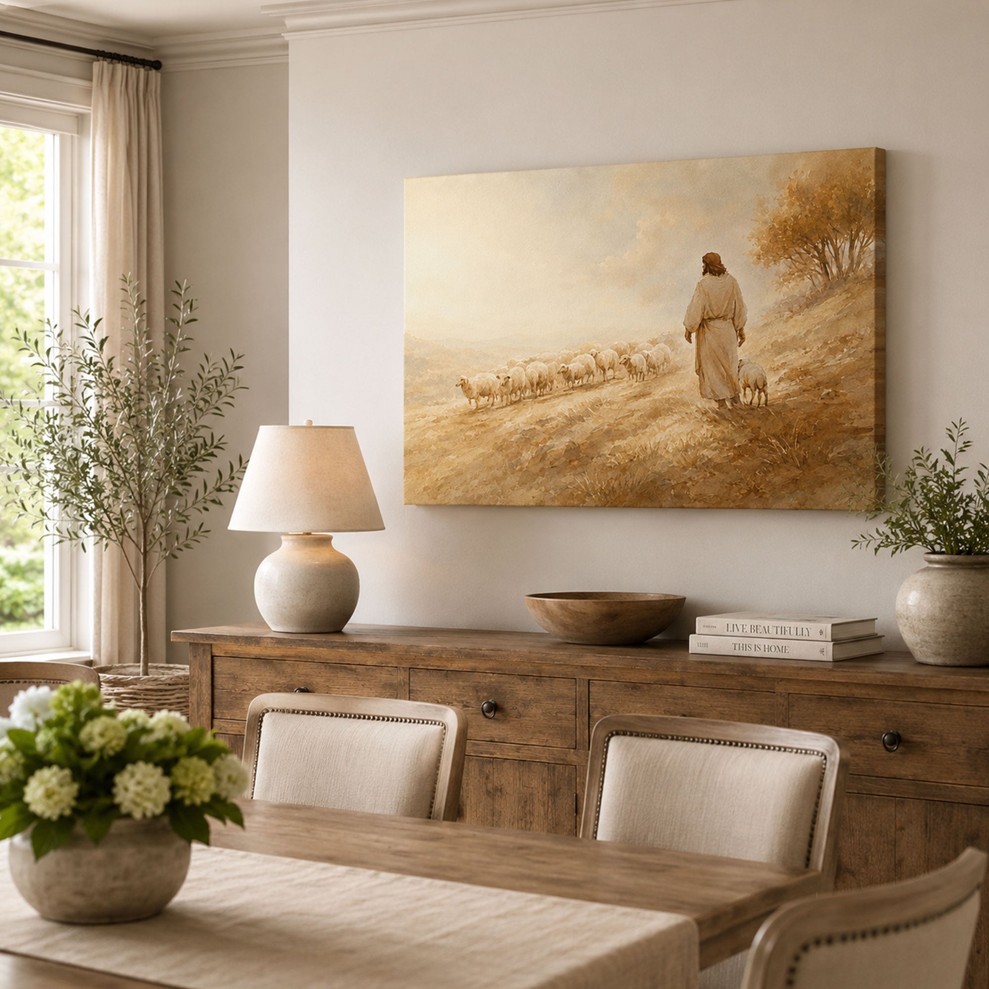 Christ the Shepherd on the Hillside Canvas Print, Christian Home Decor