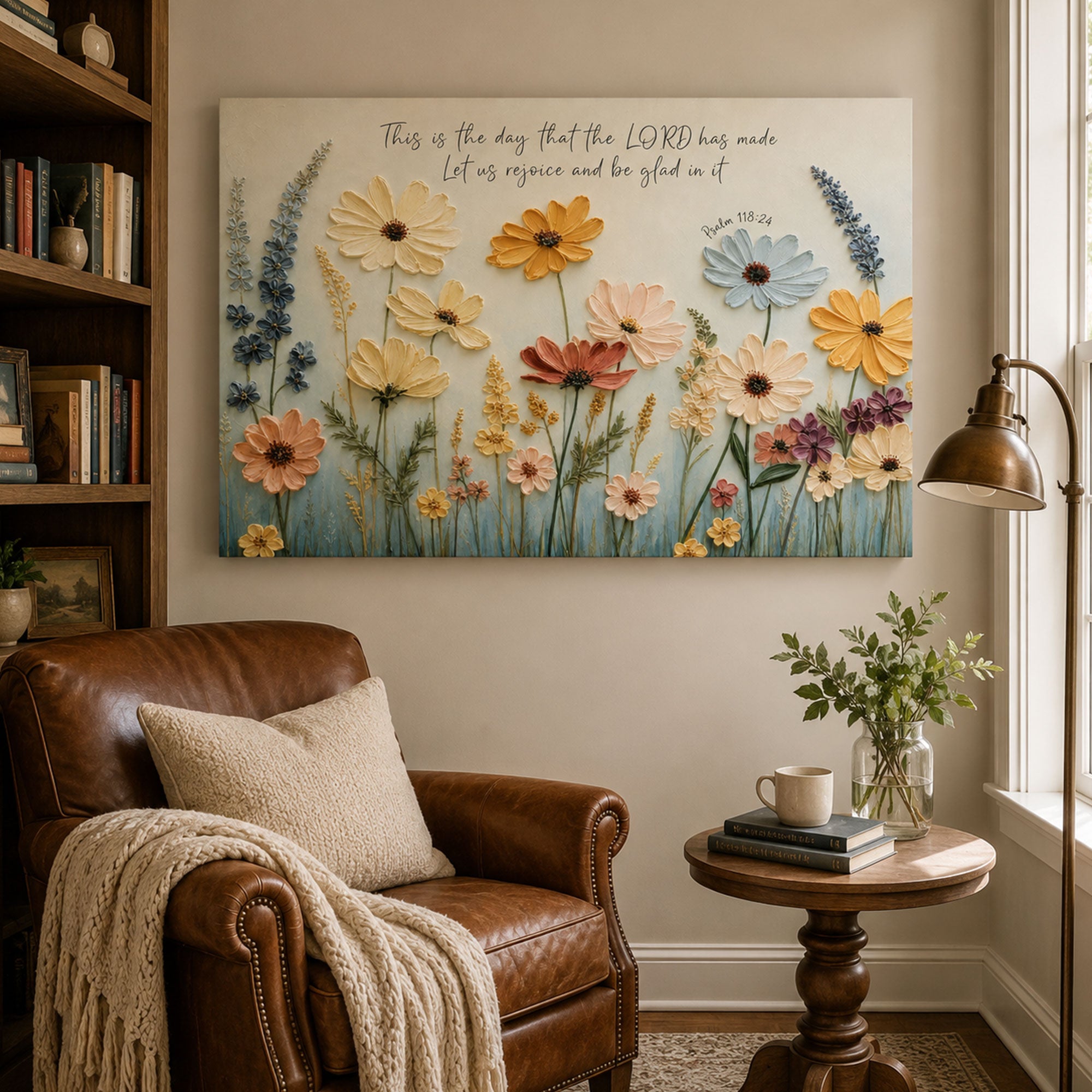 This Is the Day Psalm 118:24 Canvas Print, Floral Christian Scripture Wall Art, Joyful Faith Home Decor