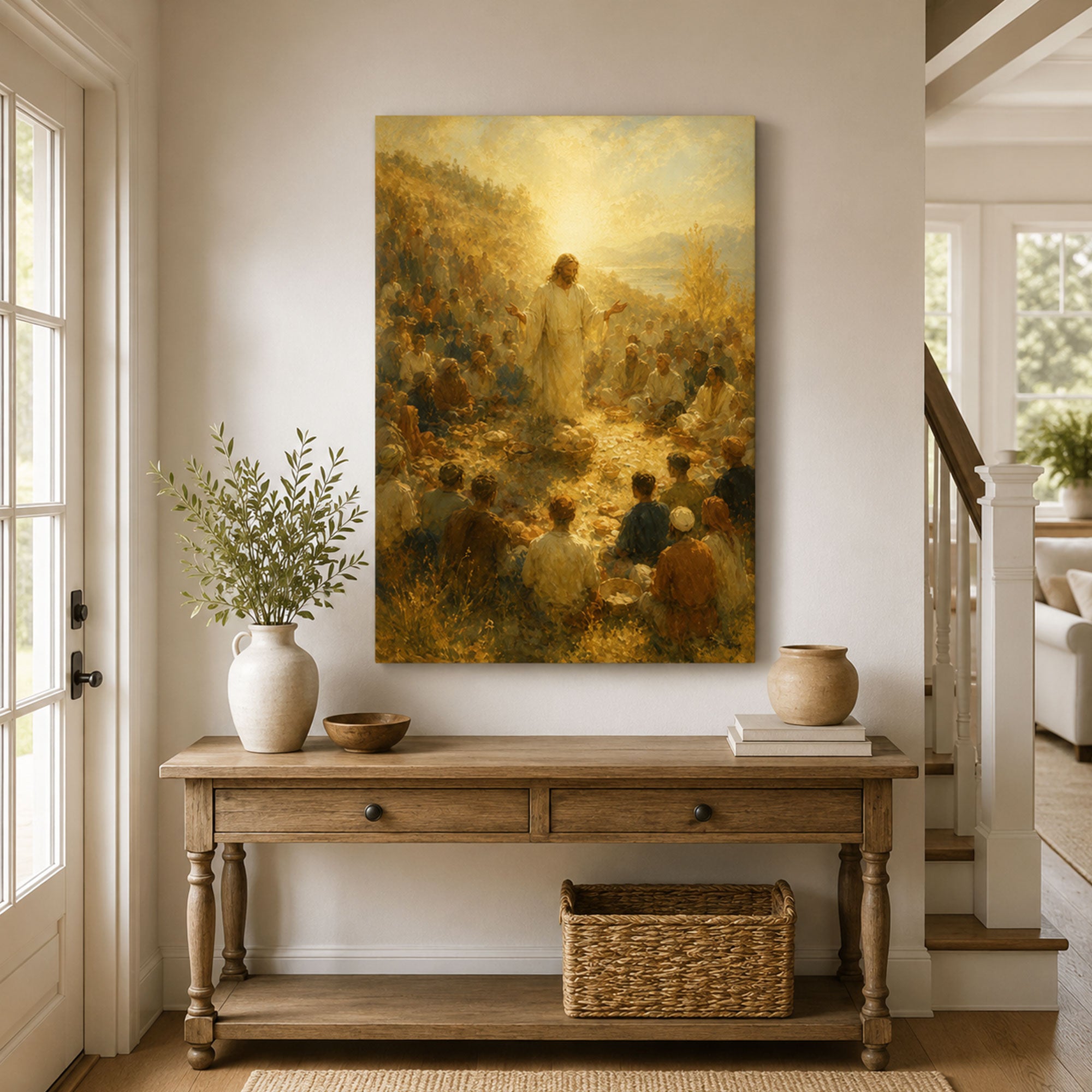 Jesus Feeding the Five Thousand Canvas Print, Christian Home Decor