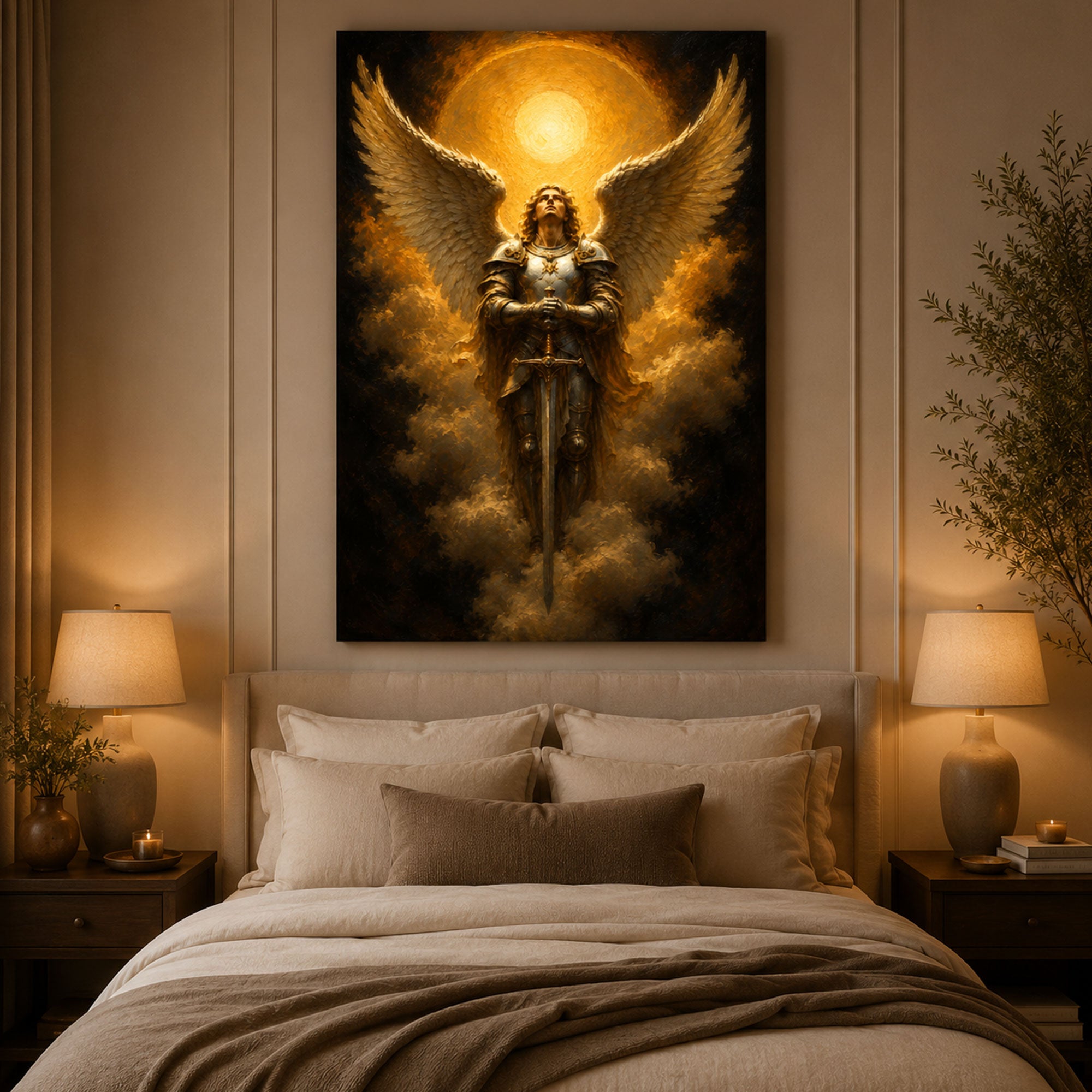 Saint Michael Archangel Canvas Print, Christian Angel Wall Art, Faith Home Decor