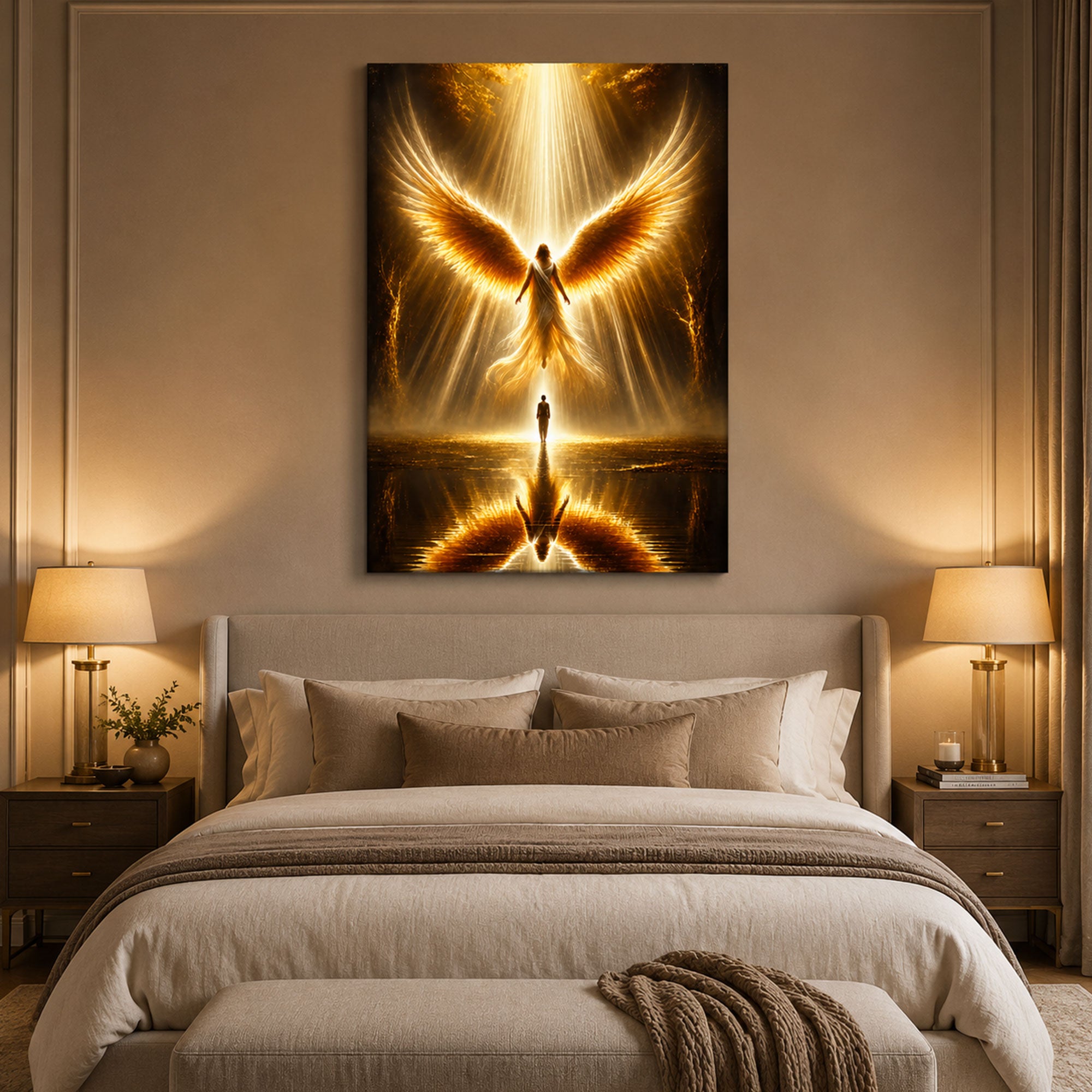 Guardian Angel of Light Canvas Print, Christian Angel Wall Art, Divine Protection Home Decor Gift