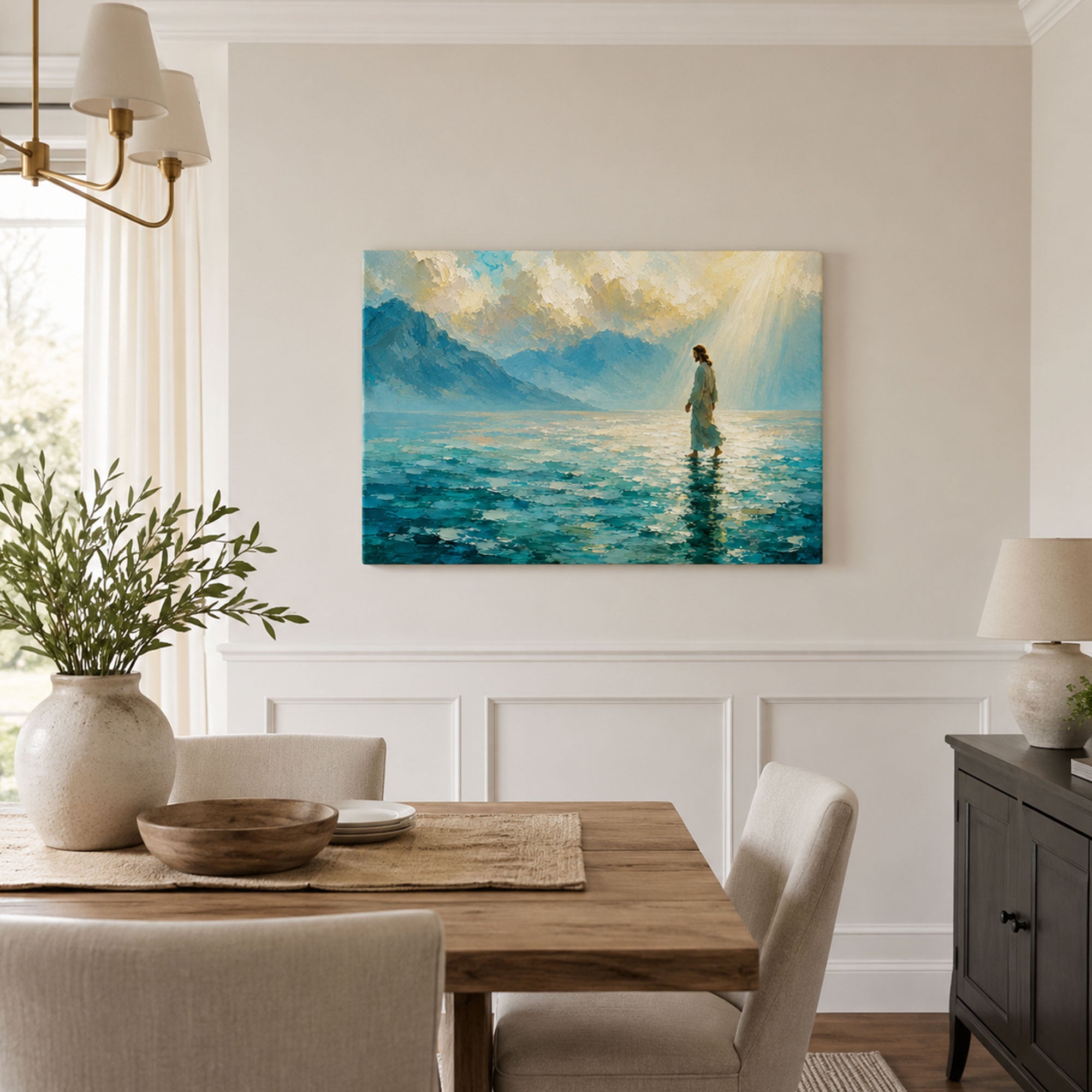 Jesus Walking on Water in Blue Light Canvas Print, Christian Home Decor