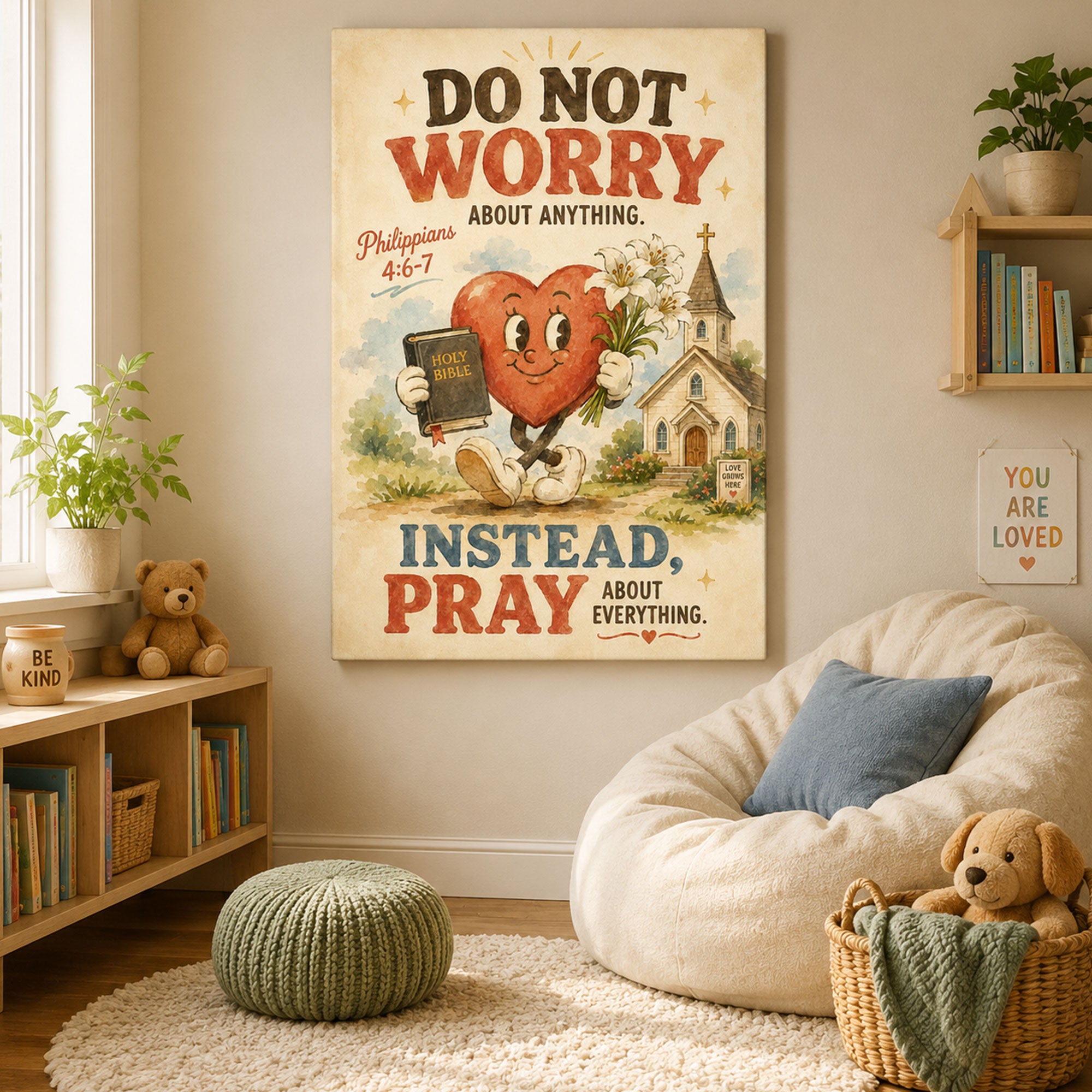 Do Not Worry Pray Canvas Print Philippians 4:6-7 Christian Kids Wall Art Prayer Room Decor